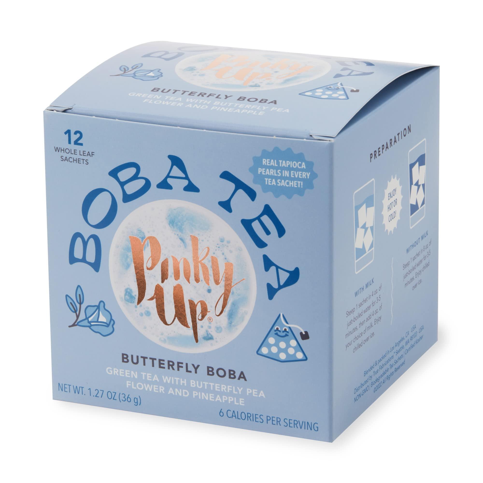 Pinky Up Pinky Up Butterfly Boba Tea Sachets - Low Calorie Whole Leaf Green Tea Bubble Tea - Boba Gift 12 Biodegradable Tea Bags