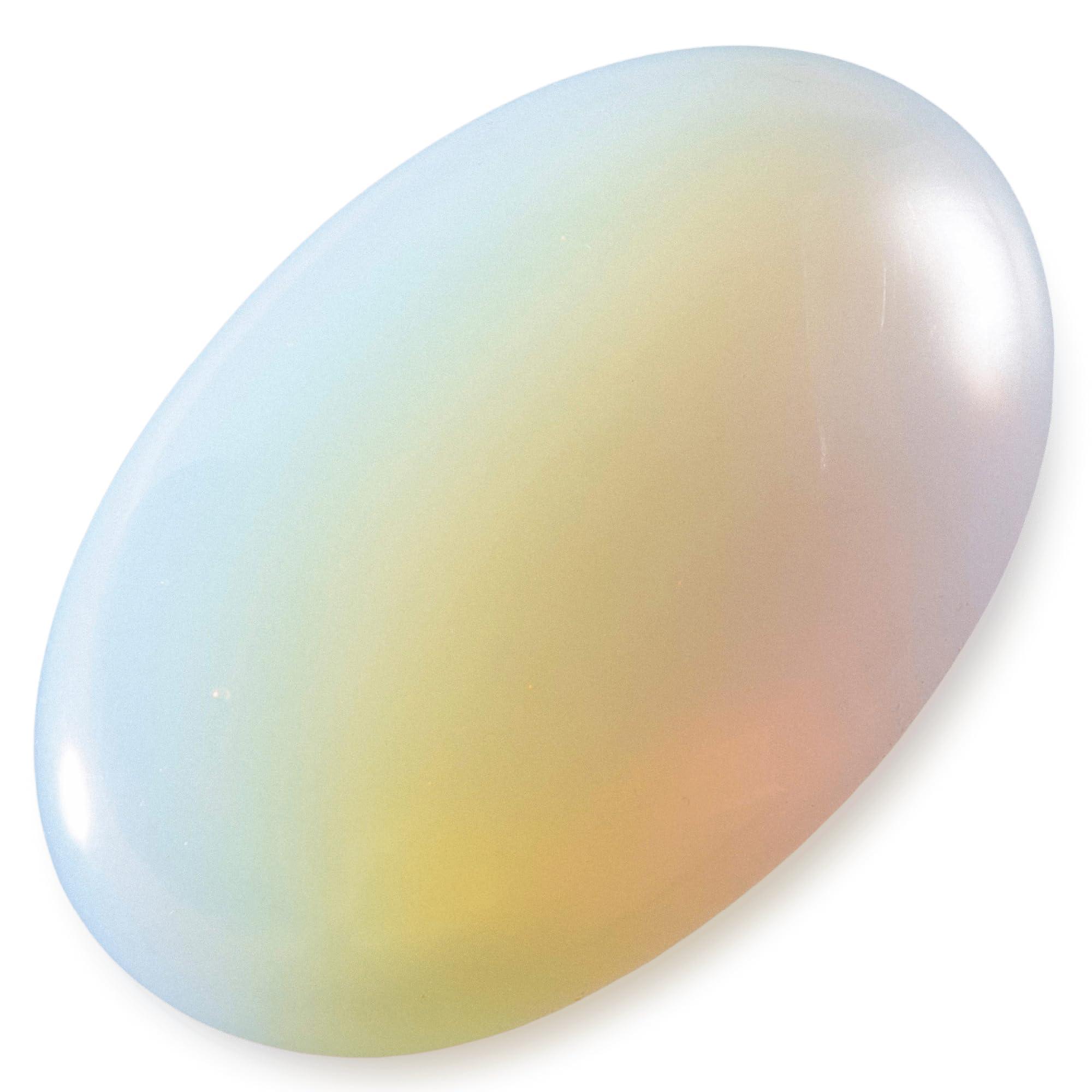 KALIFANO KALIFANO Opalite Palm Stone with Healing & Calming Effects - High Energy Moonstone with Information Card - Reiki Worry Crystal Used for Soothing Energy (Family Owned and Operated)
