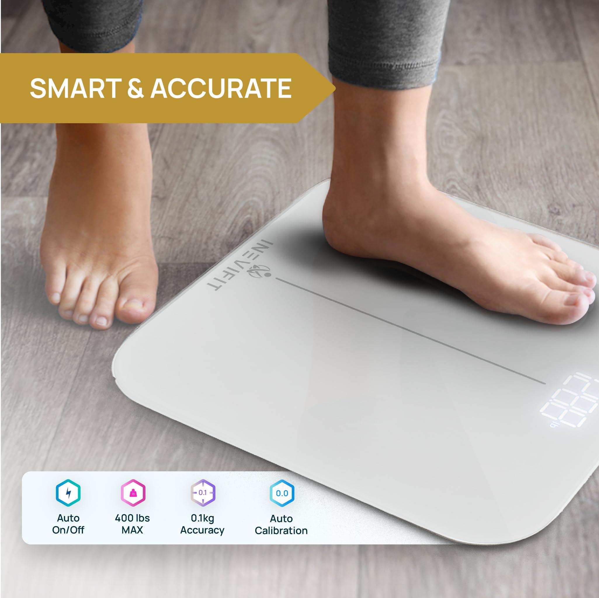 inevifit INEVIFIT Smart Premium Bathroom Scale, Highly Accurate Bluetooth Digital Bathroom Body Weight Scale, Precisely Measures Weight & BMI for Unlimited Users