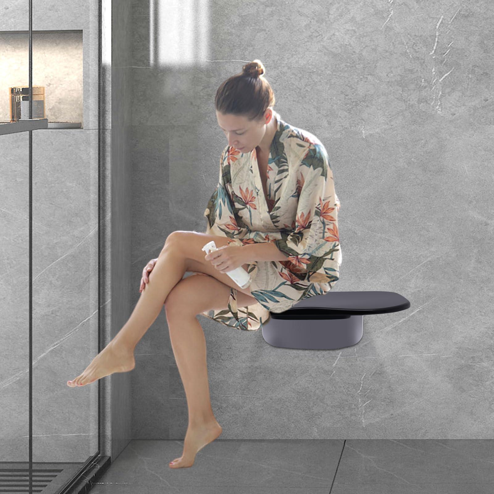 SanBouSi Folding Shower Seat Wall Mounted Up to 440lbs Secure Folding Shower Bench Sturdy Soft-Open Home Care Wall Mounted Medical Foldable Shower Seat for Adults Elderly Disabled Black