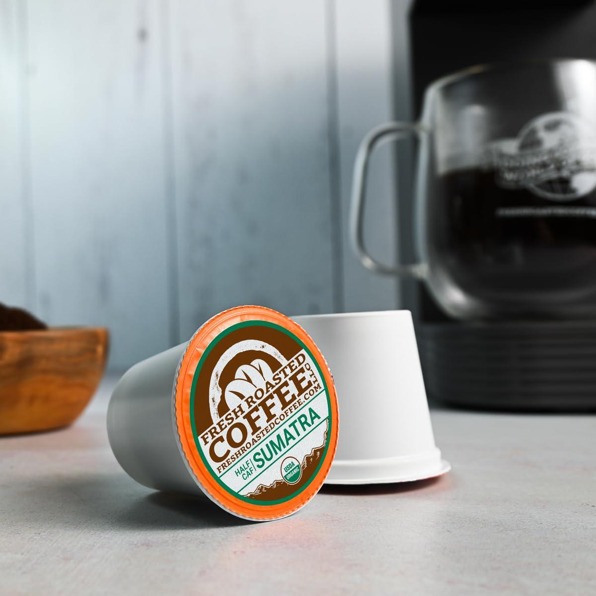 Fresh Roasted Coffee Fresh Roasted Coffee, Organic Half-Caf Variety Pack 96 Pods for K Cup Brewers