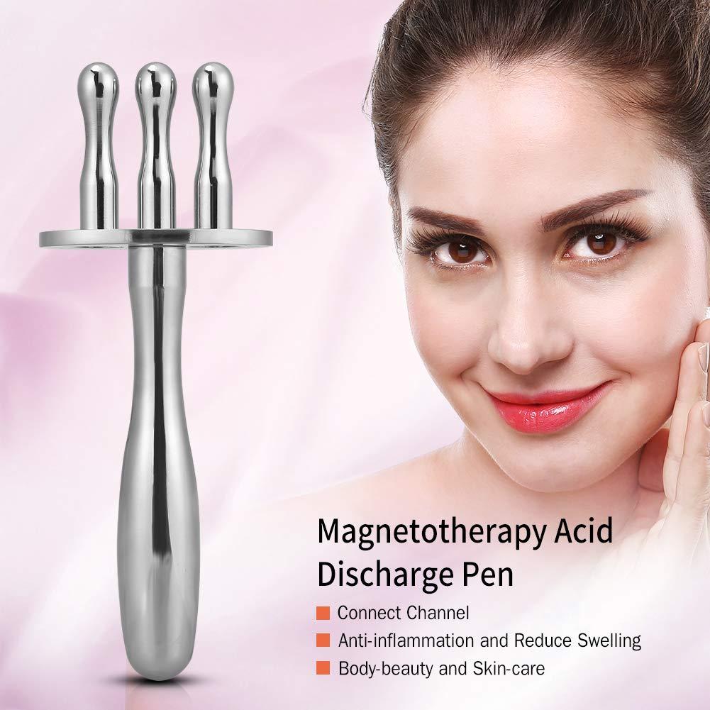 TMISHION Magnetic Massage Pen, 3 Forks Magnetotherapy Acid Discharge Stick, 3 Forks Magnetotherapy Massager, Meridian Point Magnetic Massager(Round Head)