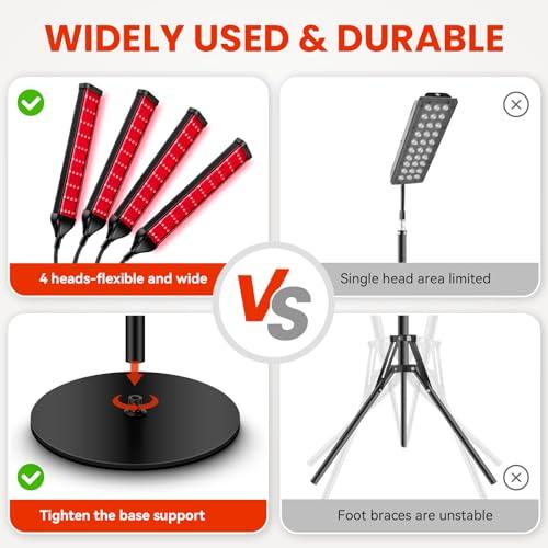 Viconor Viconor Red Light Therapy Lamp,4 Head Infrared Light Therapy for Body Device with Adjustable Stand-660nm Red Light850nm Near Infrared Light Therapy Device for Face,Body,Pain,Skin at Home
