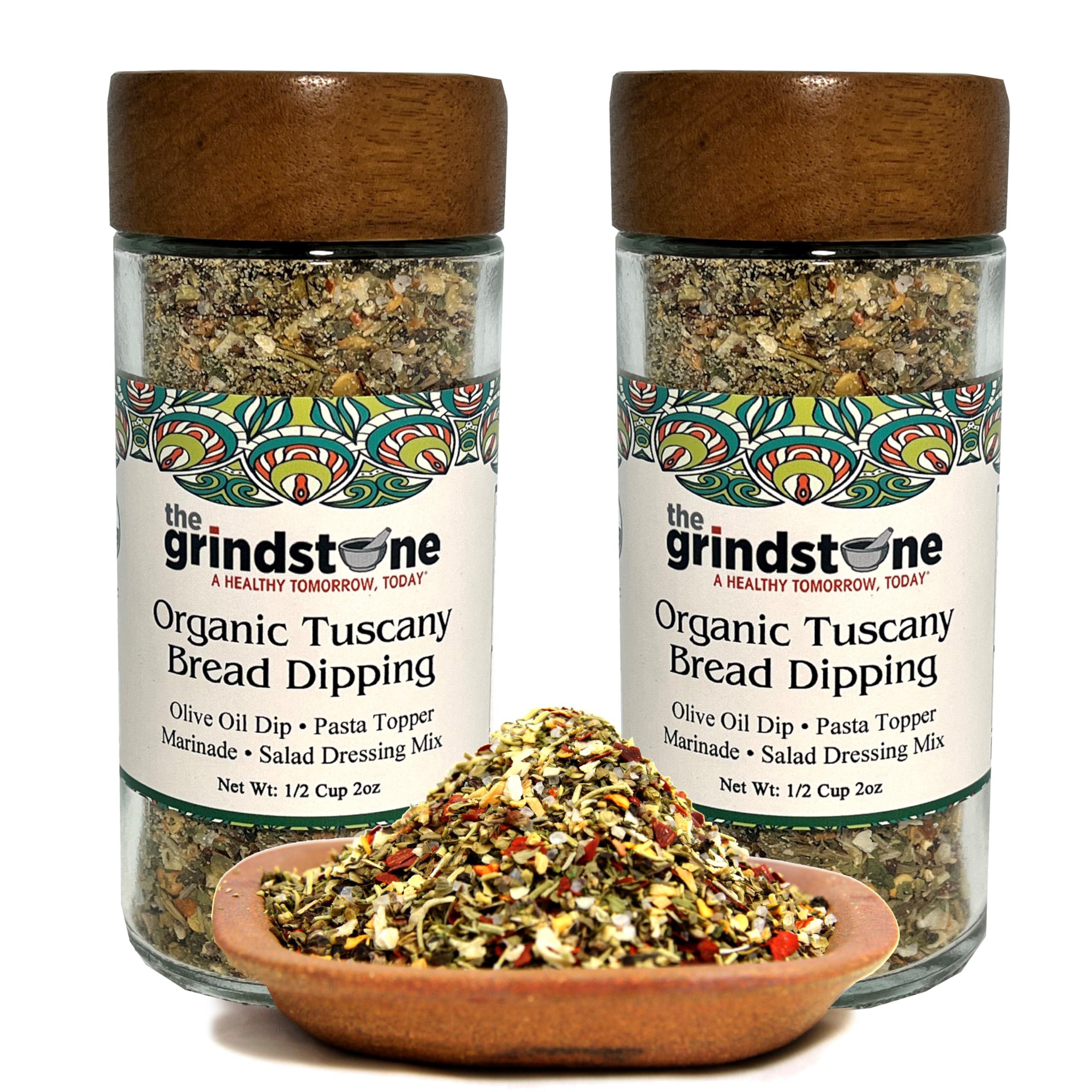 THE GRINDST NE A HEALTHY TOMORROW, TODAY Organic Tuscany Bread Dipping Mix, Authentic Tuscan Seasoning for Gourmet Bread Dipping, Pasta, 2.0 oz each Reusable Glass Jar with Bamboo lid, Pack of 2