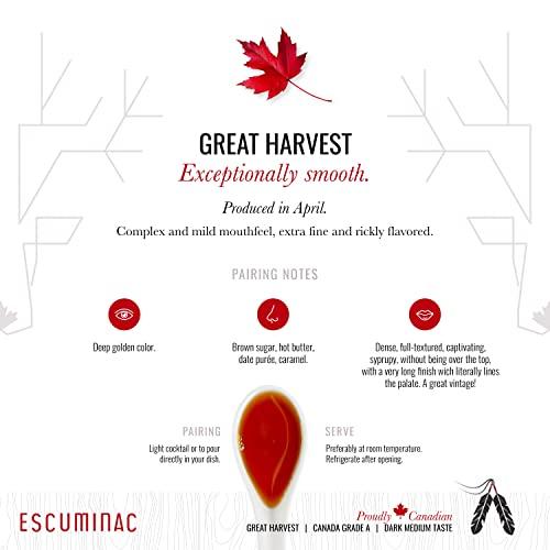 Escuminac Escuminac Canadian Maple Syrup, Great Harvest Medium Taste, 16.9 fl oz. Pure & Organic. Gourmet Gift for Any Occasion. From Quebec, Canada