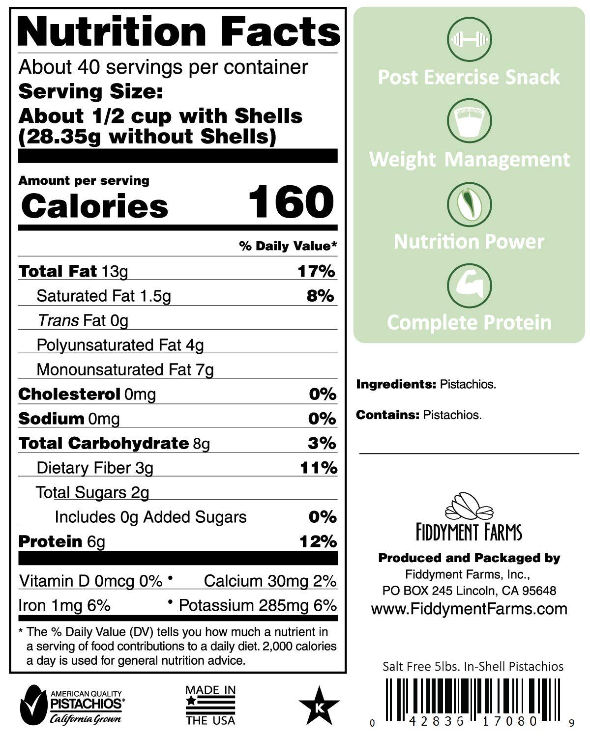 Fiddyment Farms Pistachios, In-Shell Salt Free, 5 Pound