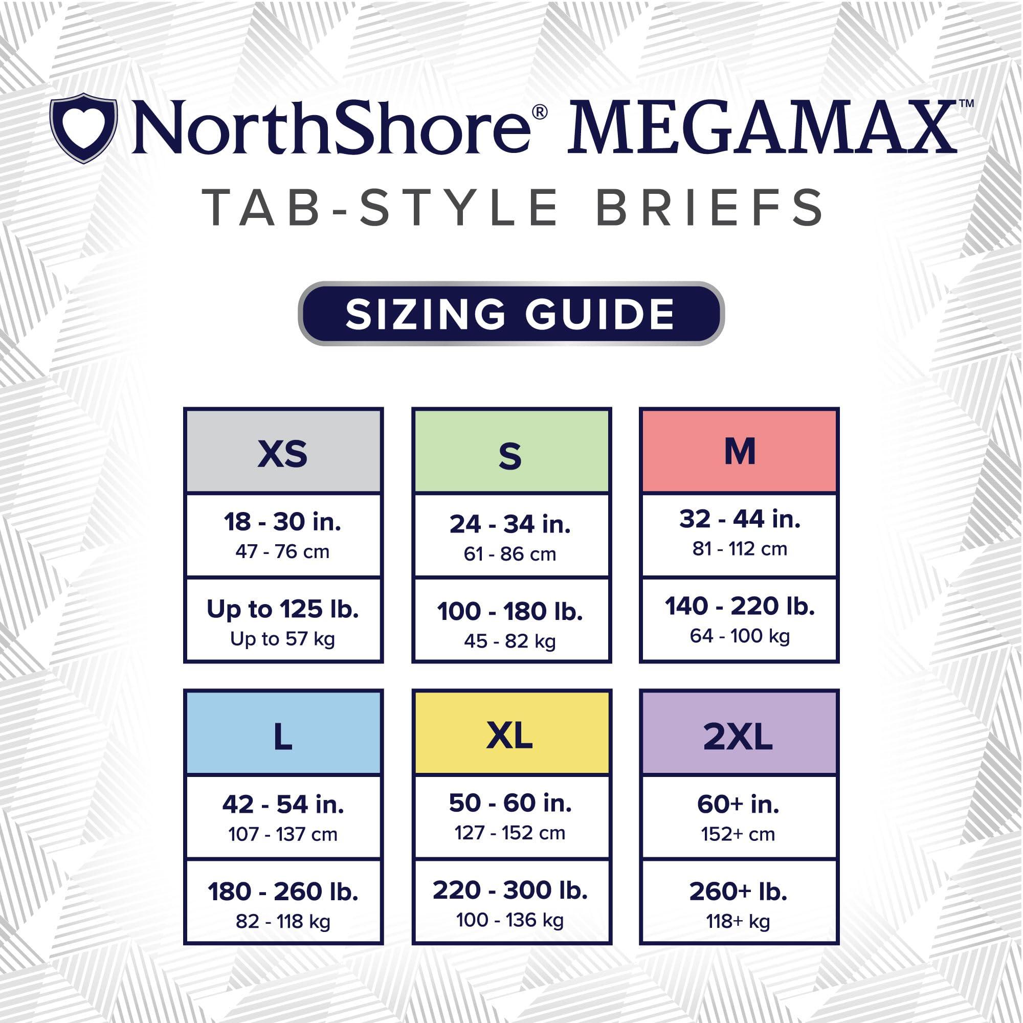 NorthShore NorthShore MegaMax Adult Overnight Diapers, 12-Hour Tab-Style, X-Large, 10 Count Bag, White, 50-60 inches, Unisex Incontinence Underwear