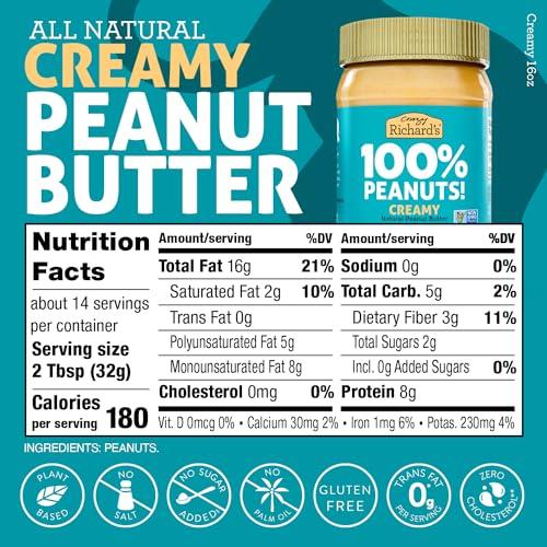 Crazy Richard's Crazy Richard\'s 100% All-Natural Vegan Creamy & Crunchy Peanuty Butter with No Added Sugar and Non-GMO Variety Pack (16 Ounce, Pack of 2)