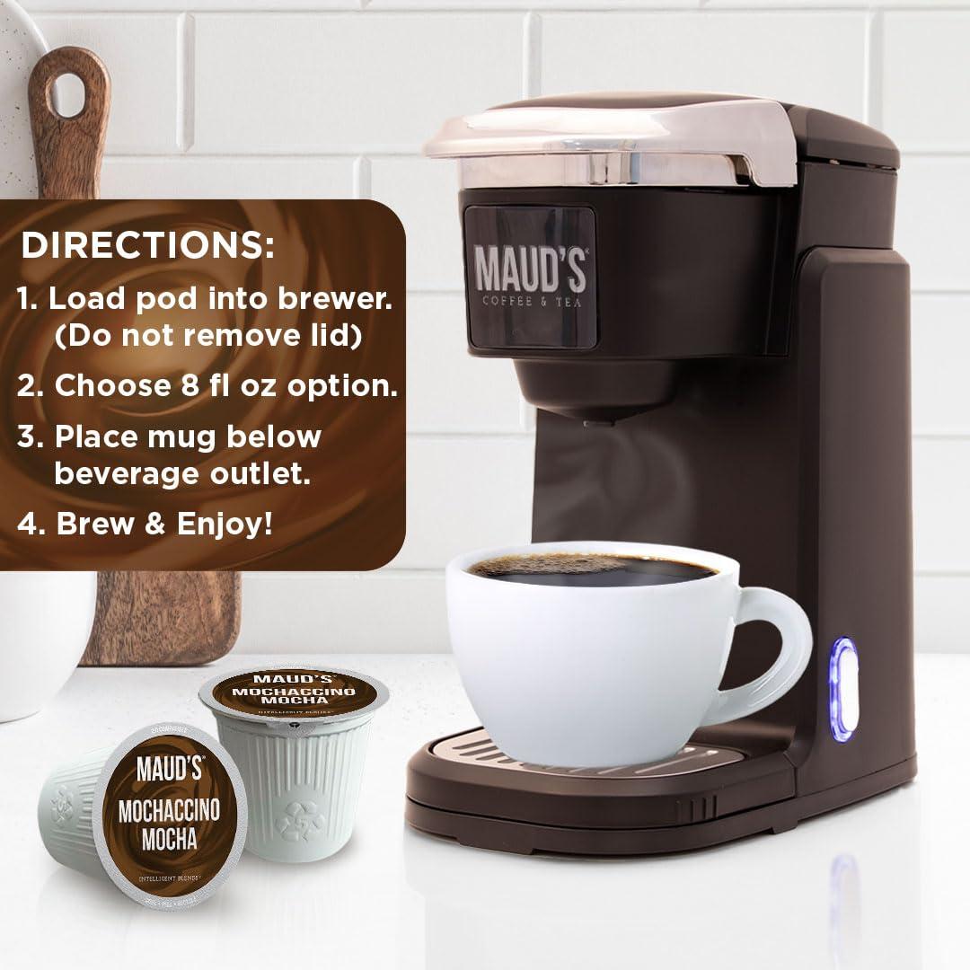 MAUD'S Maud\'s Chocolate Mocha Cappuccino Coffee Pods, 18 ct | Mochaccino Mocha Flavor | 100% Arabica Coffee | Solar Energy Produced Recyclable Pods Compatible with Keurig K Cups Maker