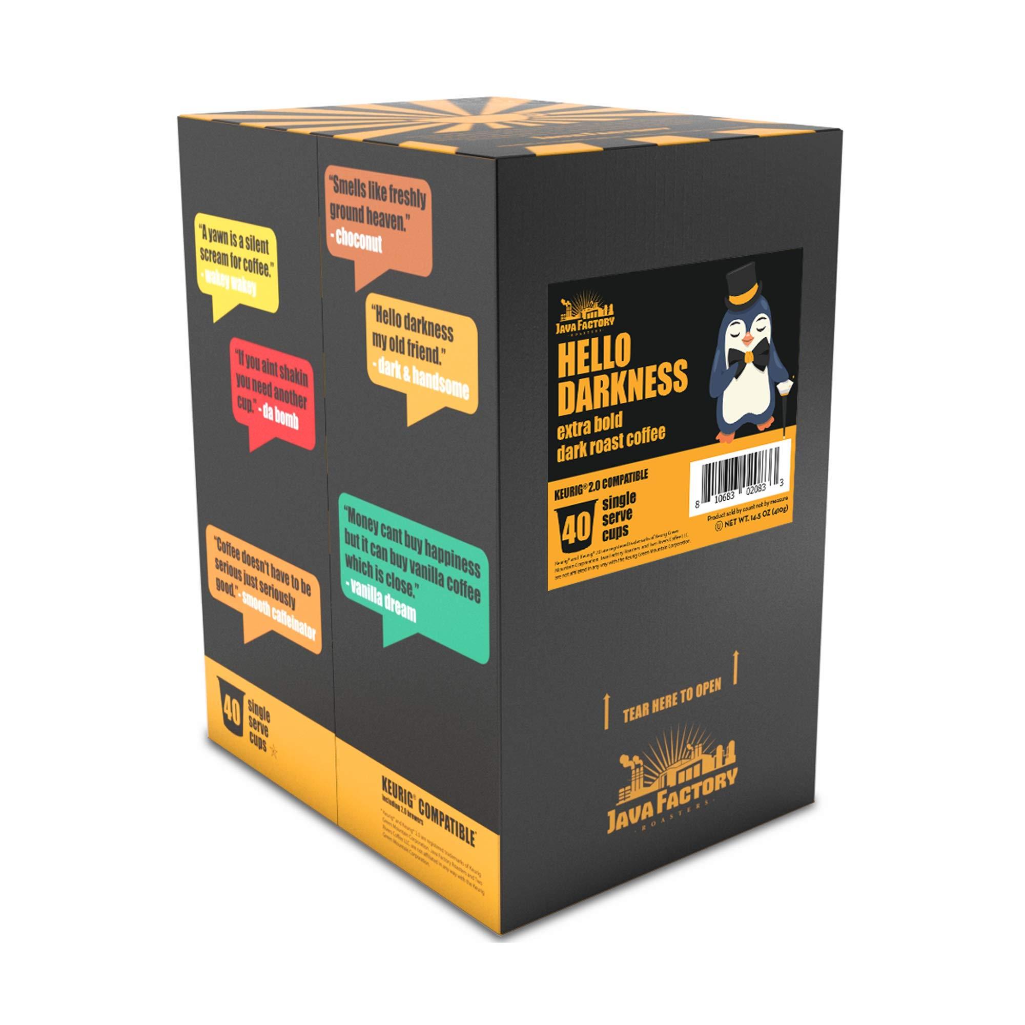 Java Factory Java Factory Dark Roast Coffee Pods, Hello Darkness, 40 Count - Compatible with Keurig K Cup Brewers, Bold and Intense Coffee Flavor for Coffee Aficionados