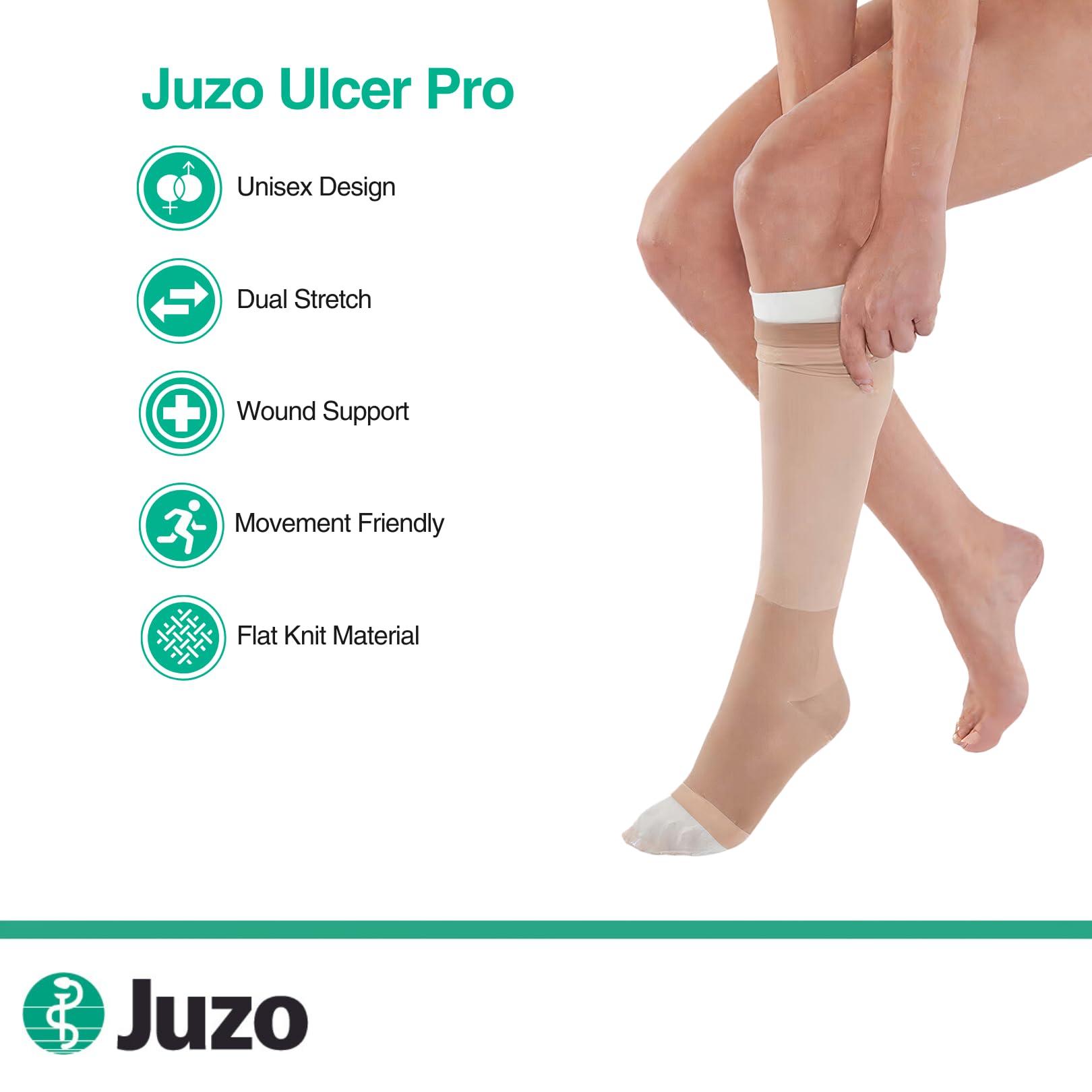 Juzo Juzo Ulcer Pro 2-Part System, 30-40 mmHg Compression Stockings, Knee High, Closed Toe | Compression Socks for Post Edema Reduction Venous Leg Ulcers Treatment | Beige, Large (IV) Short