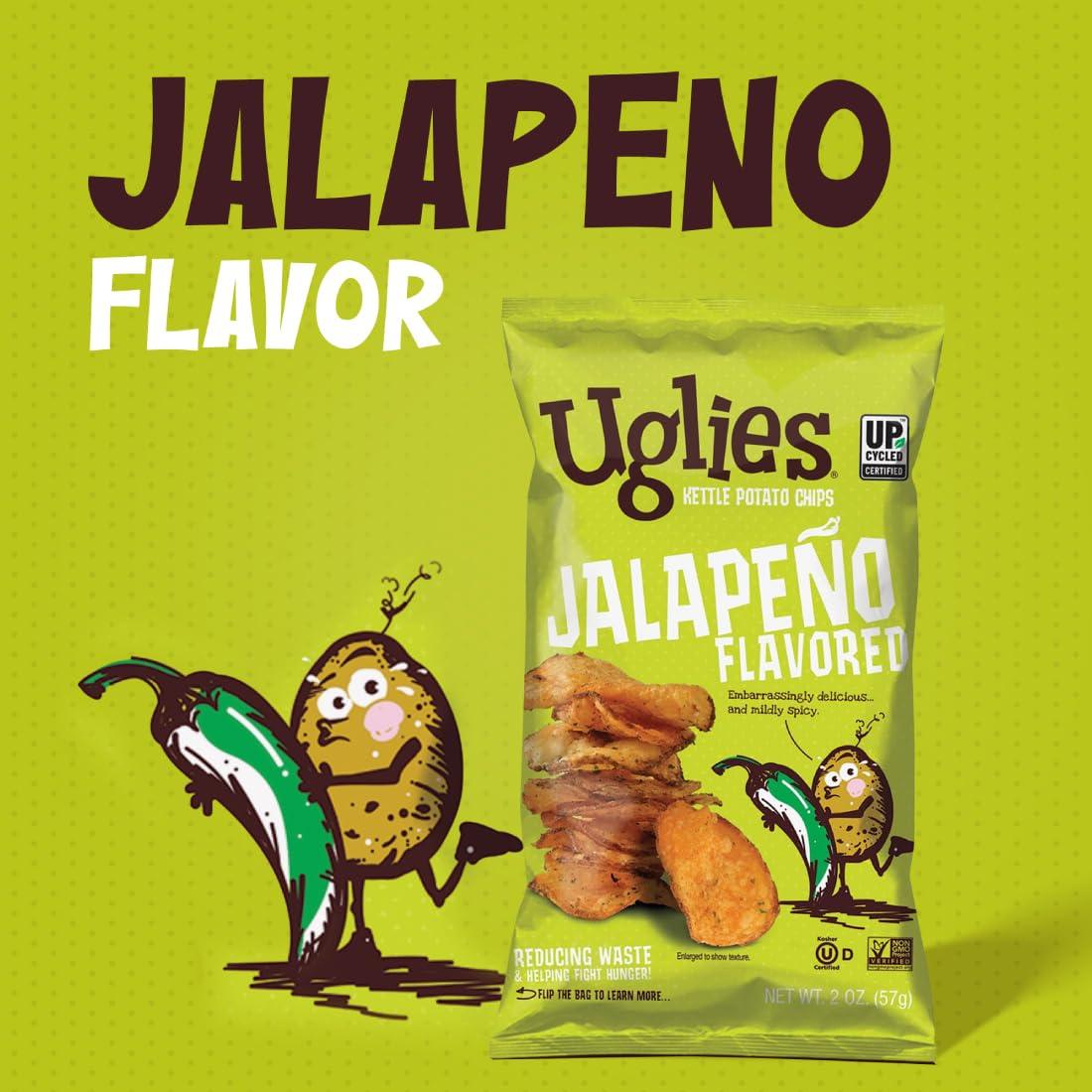 Uglies UGLIES Jalapeno Kettle-Cooked Potato Chips, Gluten-Free Snacks, Kosher-Friendly Chips, Non-GMO Snacks for Kids or Office, Lunch Snacks, Individual Snack Packs, 2 Oz. Bags, Pack of 12