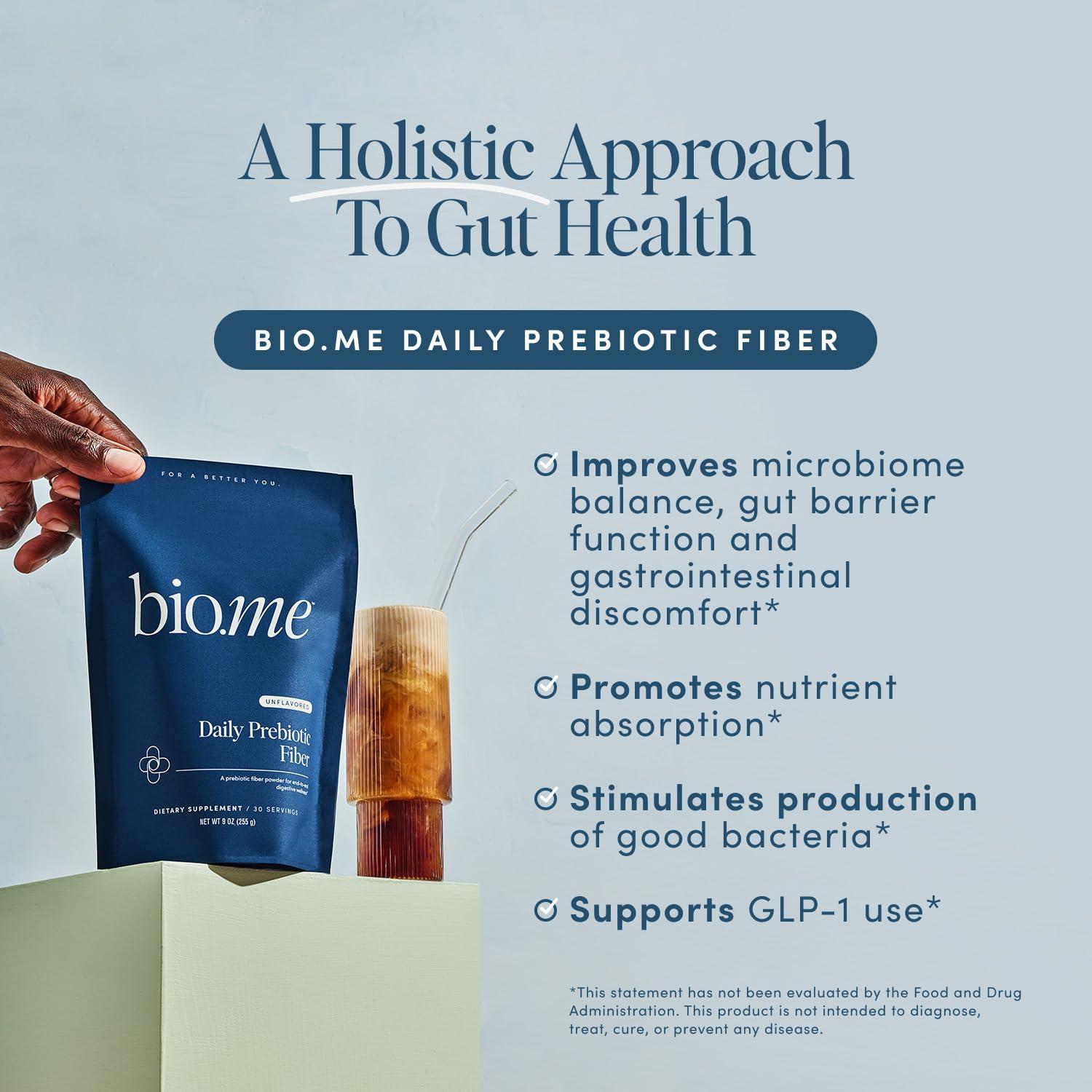 Bio.me Daily Prebiotic Fiber - Fiber Supplement Powder for Digestive Health & Gut Health - Fiber Powder Unflavored Prebiotics, Non-GMO Dietary Fiber, Gluten & Sugar Free Soluble Fiber Supplements-30 Servings