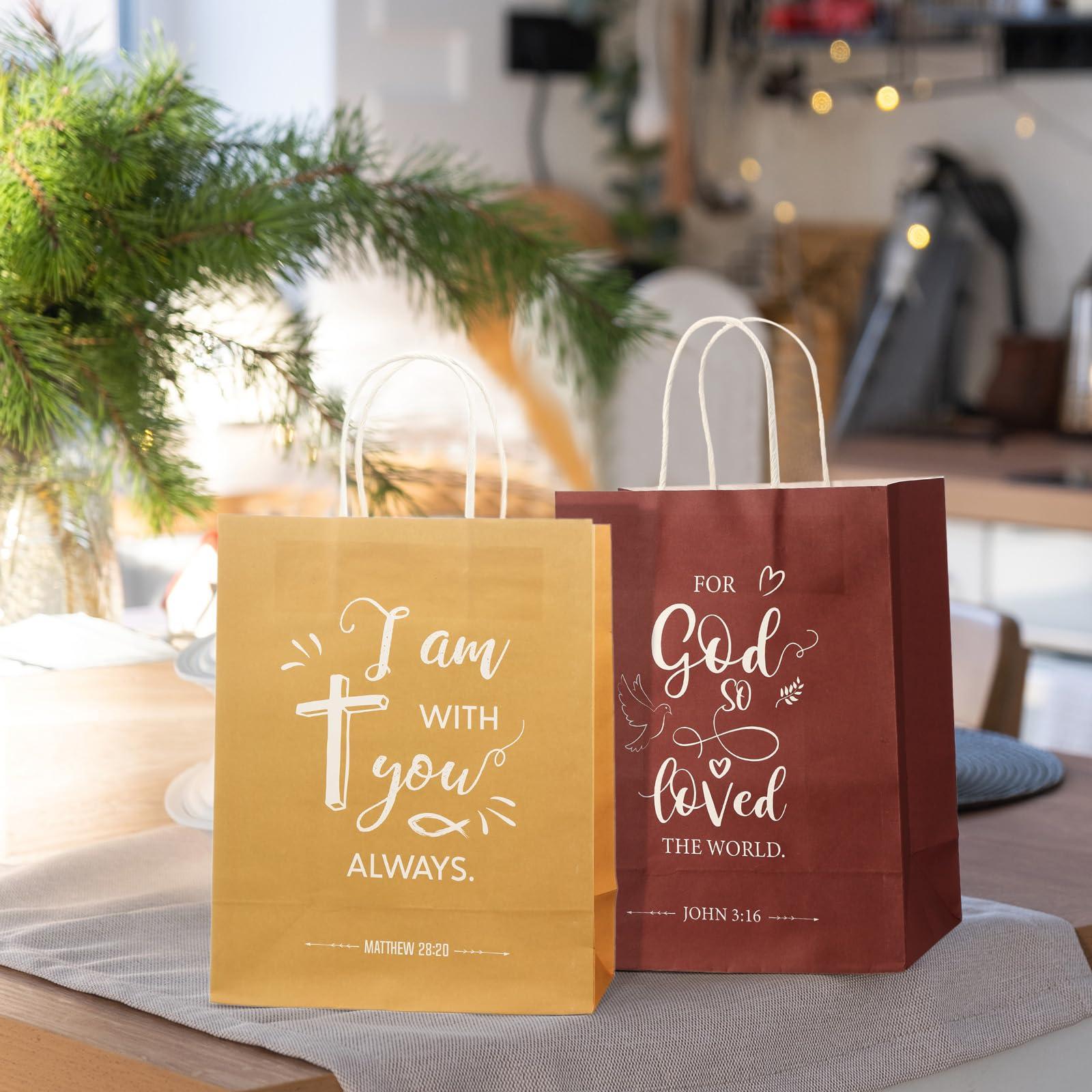 Mooliwe Mooliwe 60 Pcs Church Welcome Christian Gift Bags for Women Baptism Religious Gift Bulk Inspirational Bible Verse Treat Bags with Handles for Birthday Wedding Party Favors
