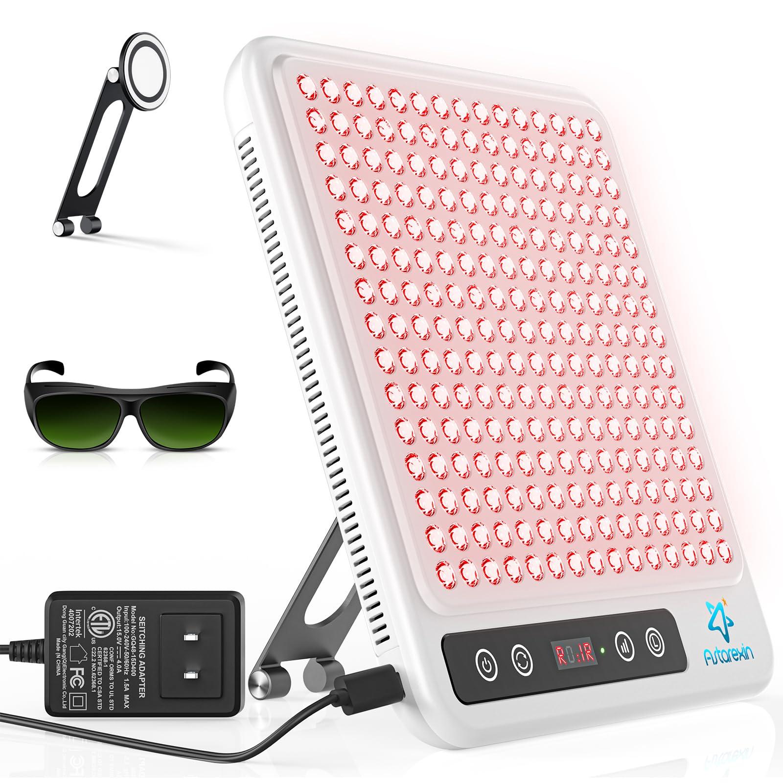 Astarexin Astarexin Red Light Therapy Face & Body Panel, 225 Dual Chip LED, 660nm & 850nm Wavelengths, Portable with Stand & Timer, White