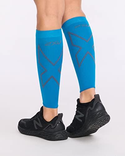 2XU 2XU X Compression Calf Sleeves for Lower Leg Support and Recovery- Vibrant Blue/Grey-S,Lower Leg Compression, Soothing Comfy Gradient Support,