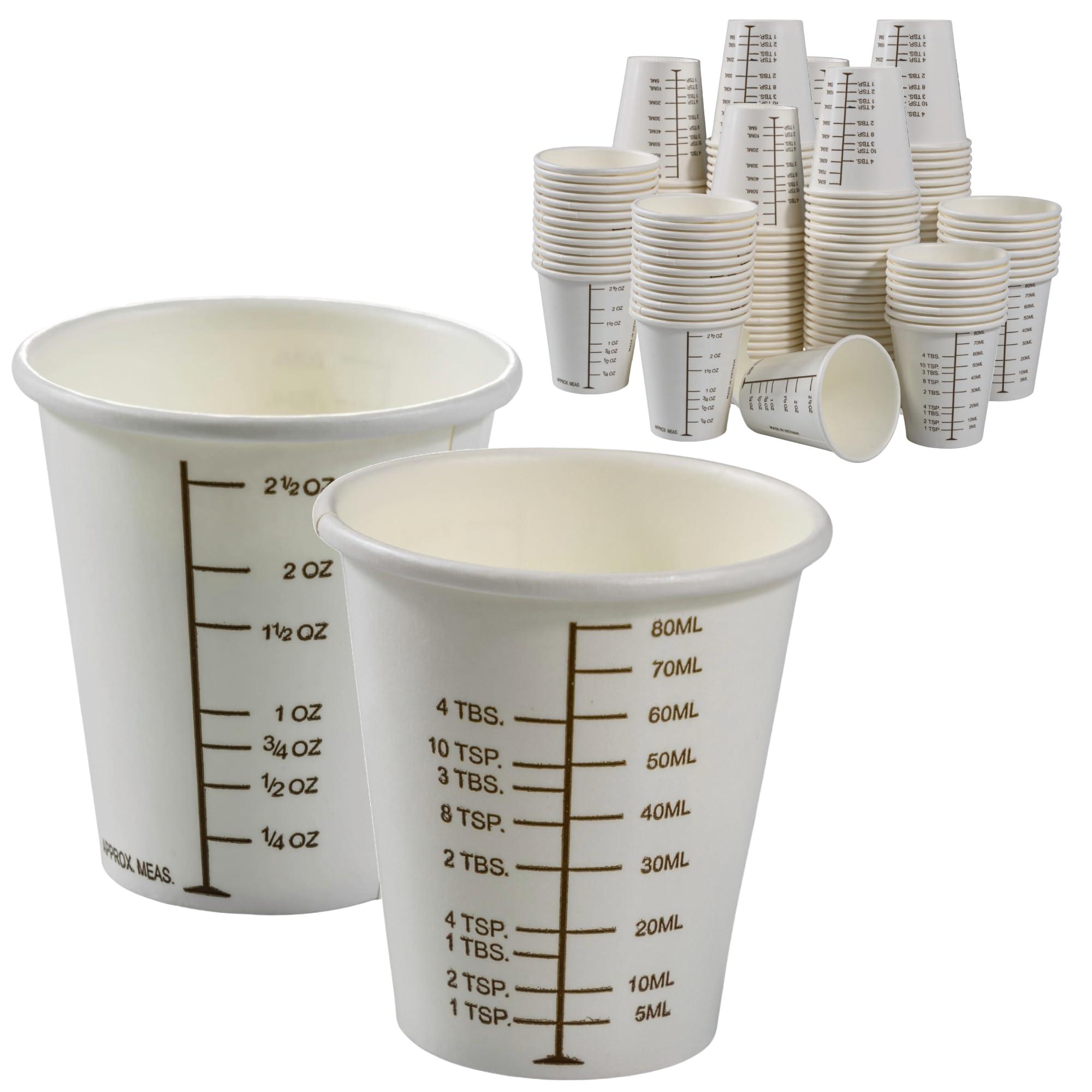 Vakly 3 oz Graduated Paper Cups [125] Disposable Wax Coated Medicine Cups with Clear Measurements on Each Cup for Measuring Fluid Intake and Urine Output as well as Cooking, Mixing Paint, Stain, Epoxy (125)