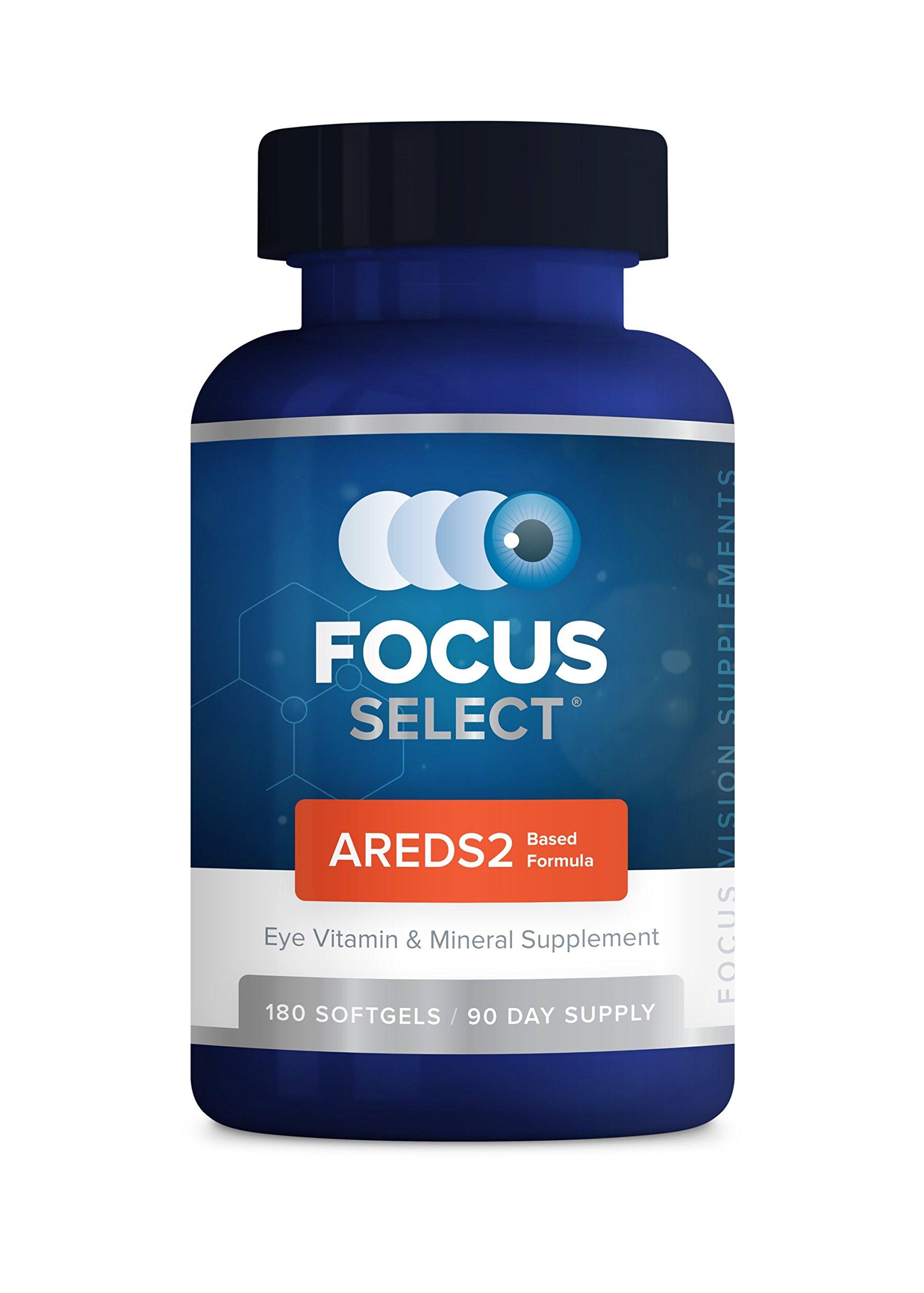 Focus Vision Supplements Focus Select® AREDS2 Based Eye Vitamin-Mineral Supplement - AREDS2 Based Supplement for Eyes (180 ct. 90 Day Supply) - AREDS2 Based Low Zinc Formula - Eye Vision Supplement and Vitamin