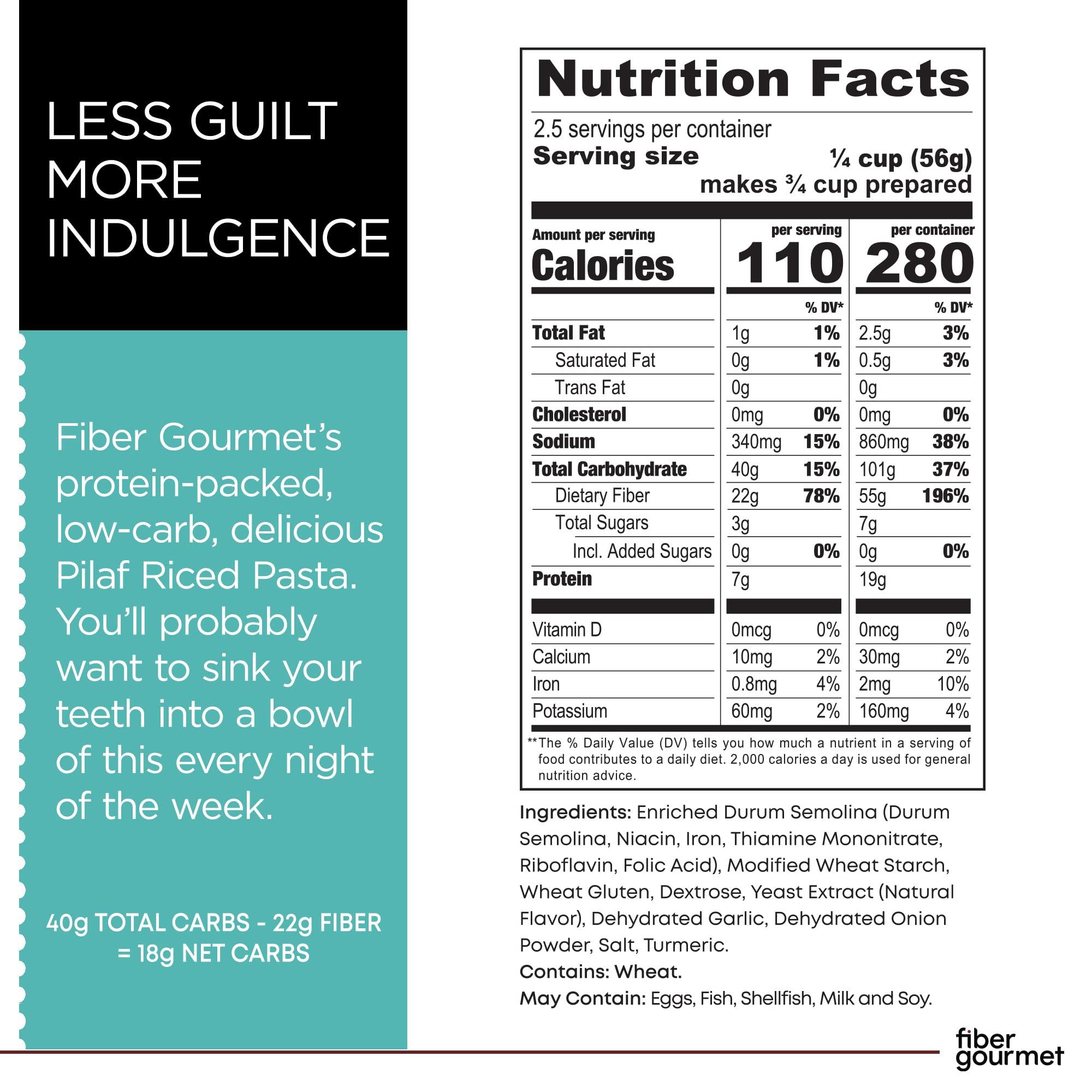 Fiber Gourmet Fiber Gourmet Pasta Original Pilaf Riced Pasta Fiber-Rich, Low Calorie, Healthy Pasta Made in Italy, Kosher, Vegan Certified, Non-GMO and Has Zero Artificial Colors or Flavoring 5 Oz (Pack of 6)