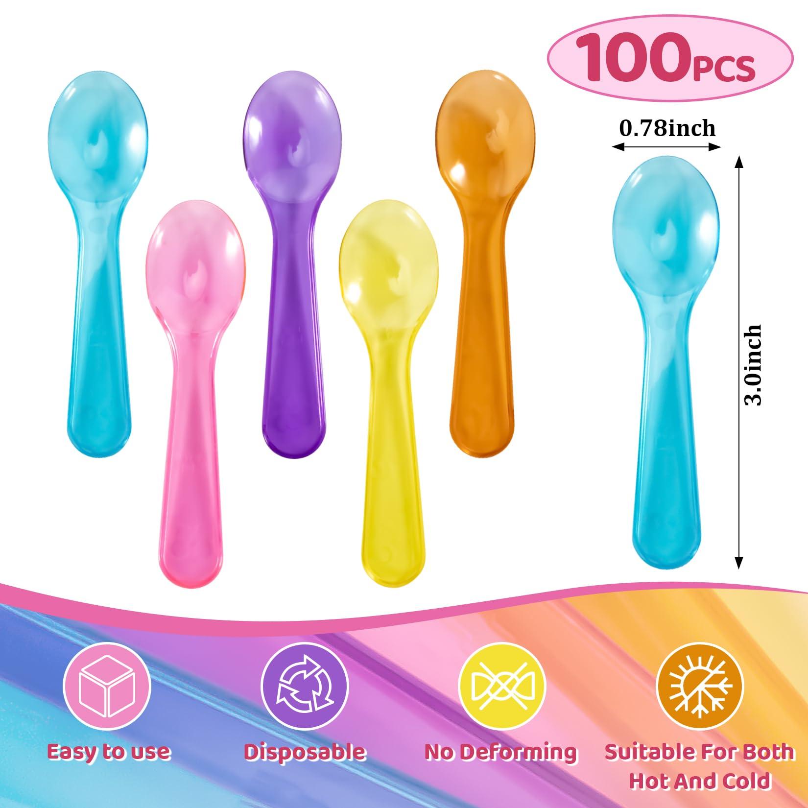 MAQIHAN MAQIHAN Mini Spoons - 100PCS Dessert Spoons Disposable Spoons Plastic Disposable Cutlery Small Plastic Spoons For Ice Cream Cake Jelly Pie Yogurt Dessert For Party Celebrations Multi-Color