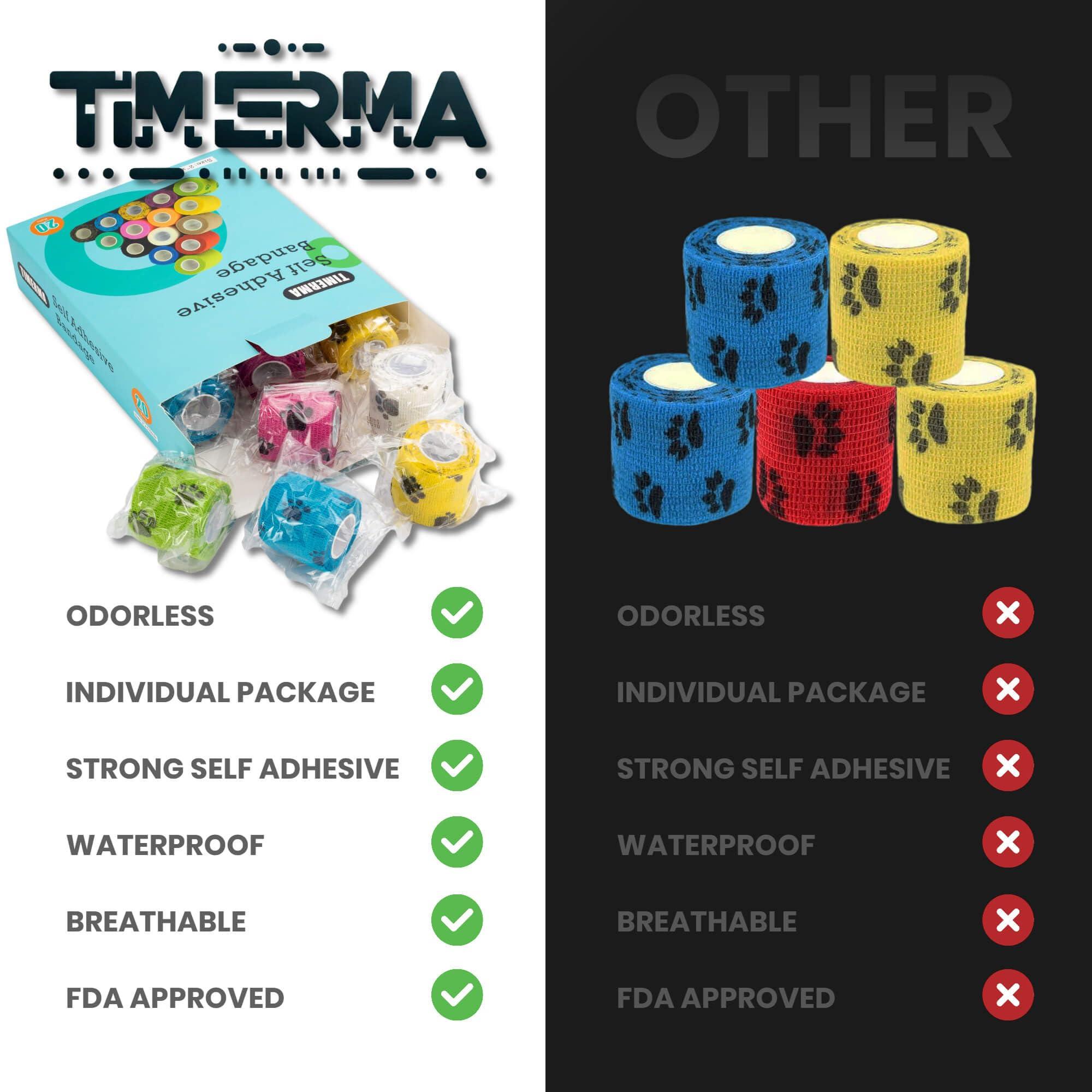timerma timerma 20 Rolls Self Adhesive Bandage Wrap Elastic&Breathable Ideal for Wound Care, Sports & Joint Sprains Adhesive Vet Wrap Versatile Support for Dogs Cats Horses Birds, Pet First Aid (Pawprints)