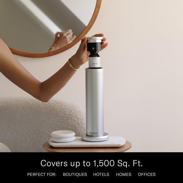 AromaTech AromaTech New AroMini BT Plus Scent Diffuser w/Bluetooth Cold-Air Diffusion Scent Machine for Home, Office, Hotel, Spa Nebulizing Diffusion System for Essential Oil Blends (Silver)