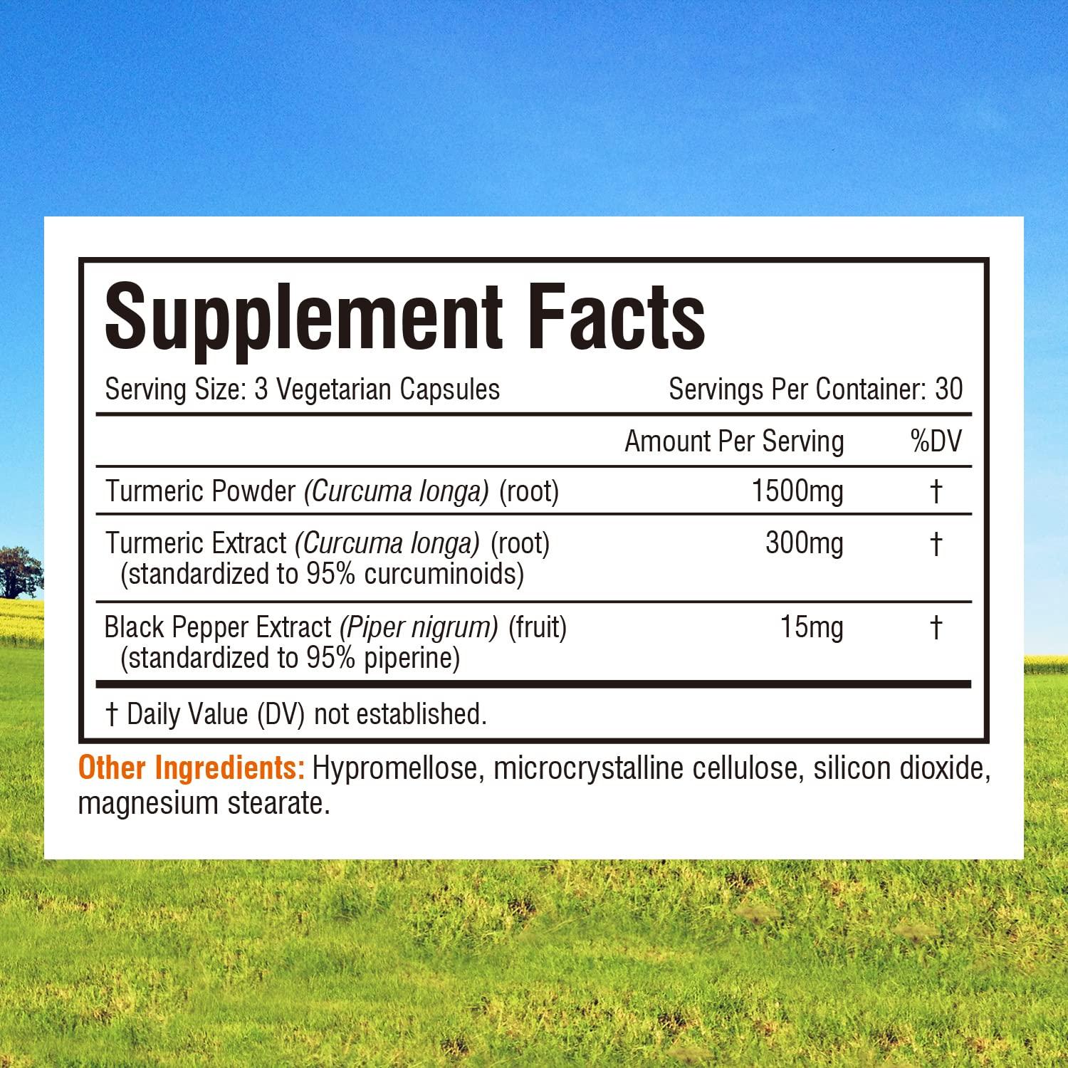 Innate Vitality Innate Vitality Turmeric Curcumin Supplement 1800mg with Black Pepper Extract 95% Curcuminoids, Extra Strength & Enhanced Absorption, Joint Support, Healthy Inflammatory Response, Antioxidant, 90 Caps