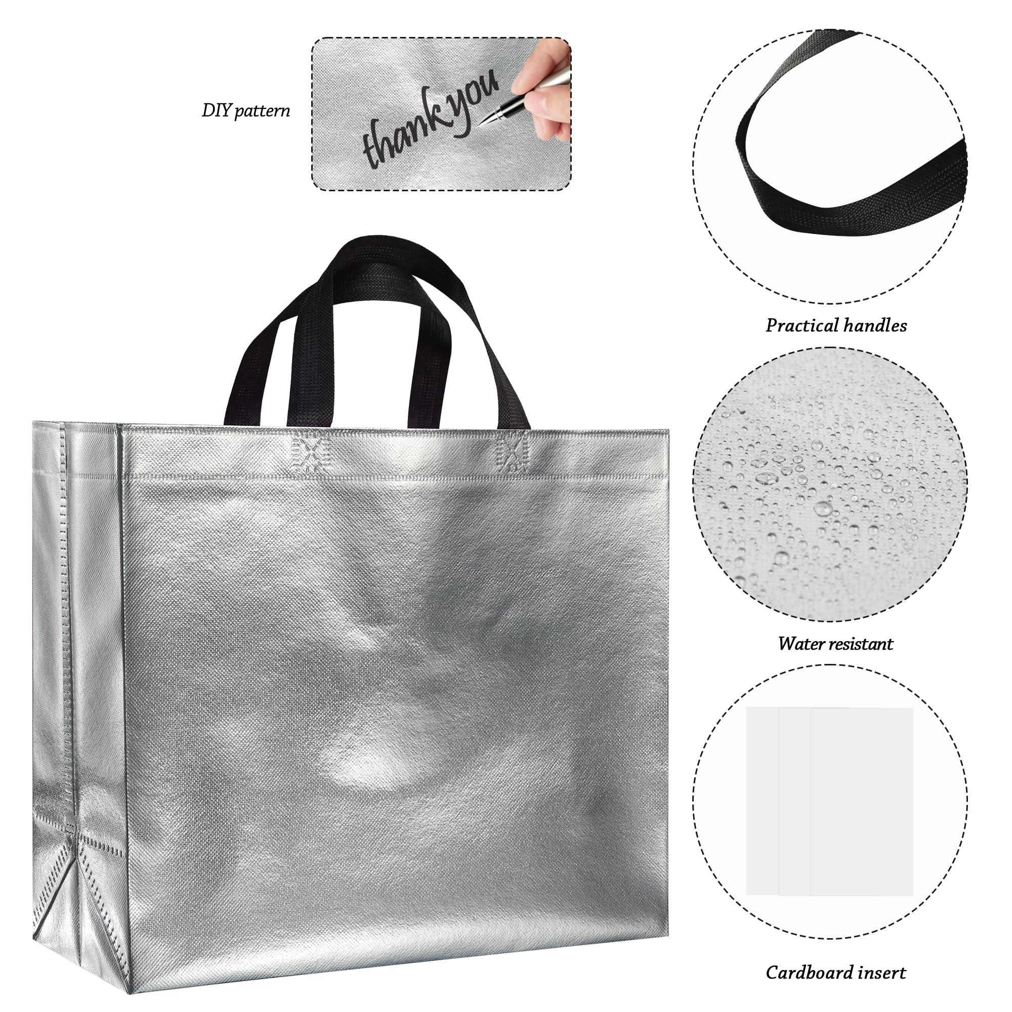 BLEWINDZ BLEWINDZ 60Pcs Large Gift Bags, Glossy Reusable Gift Bags Silver Tote Bags with Handles for Birthday, Bridesmaid, Wedding, Party Favors