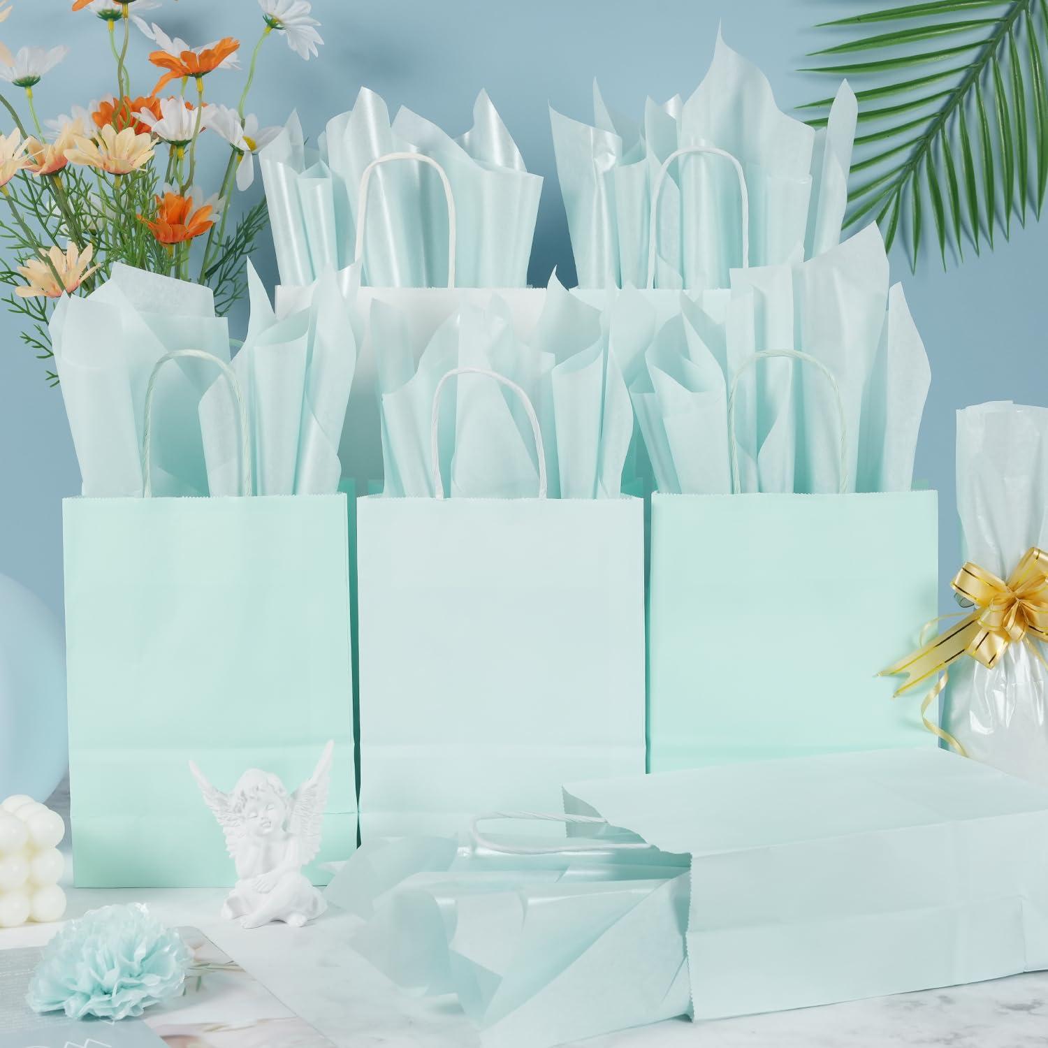 RUIFUN Metallic Light Blue Tissue Paper Sheets 20 x 14 inches, 60 Sheets Shiny Baby Blue Tissue Paper for Gift Bags Crafts Gift Wrapping, Blue Tissue Paper Bulk for Birthday Weddings Baby Shower Party Decor