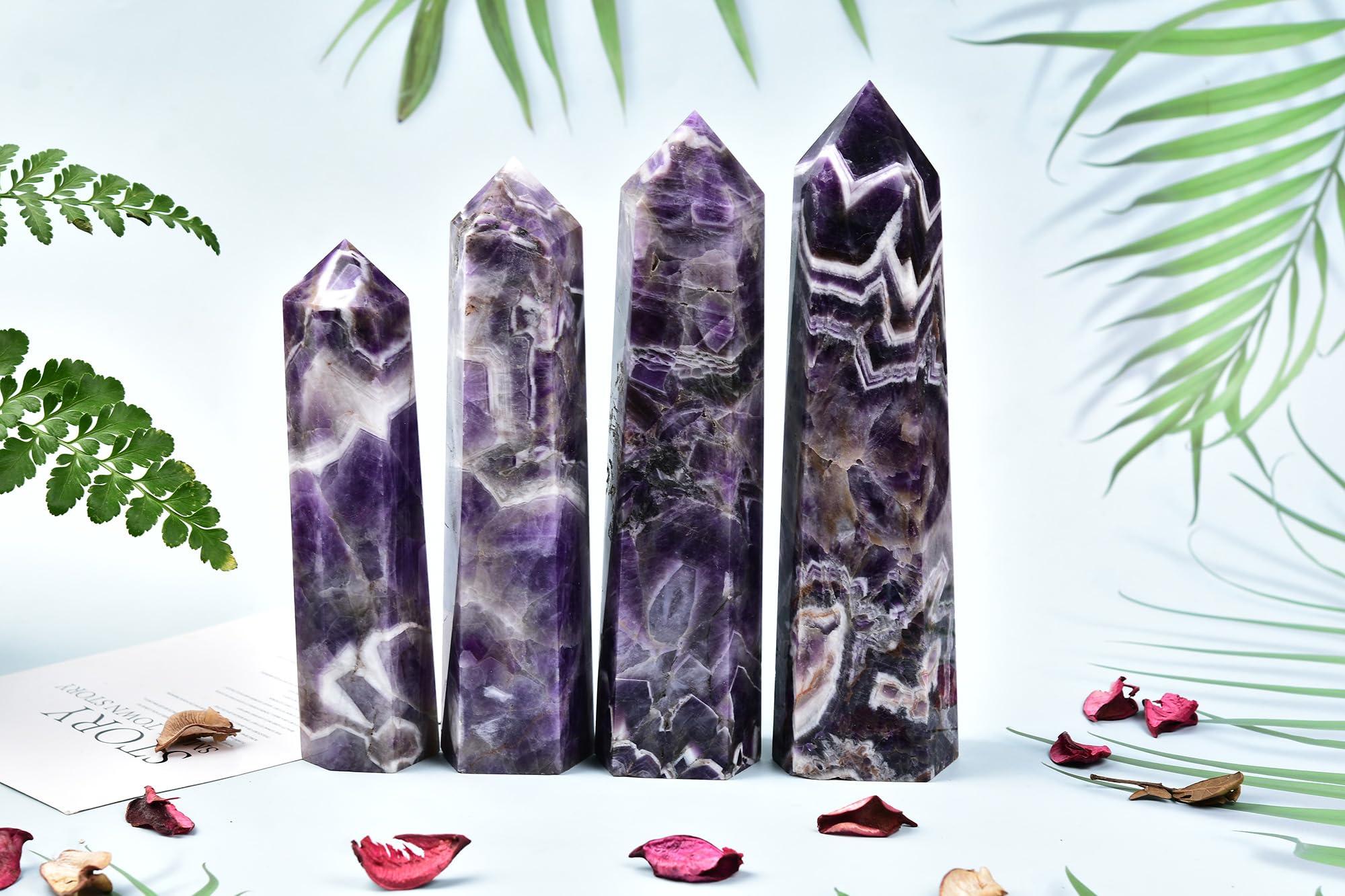 AMOYSTONE AMOYSTONE Large Crystal Tower Natural Dream Amethyst 6 Faceted Obelisk Healing Crystal Pillar Wand Tumbled Hexagonal Pointed 1-1.7 Lbs Home Dcor
