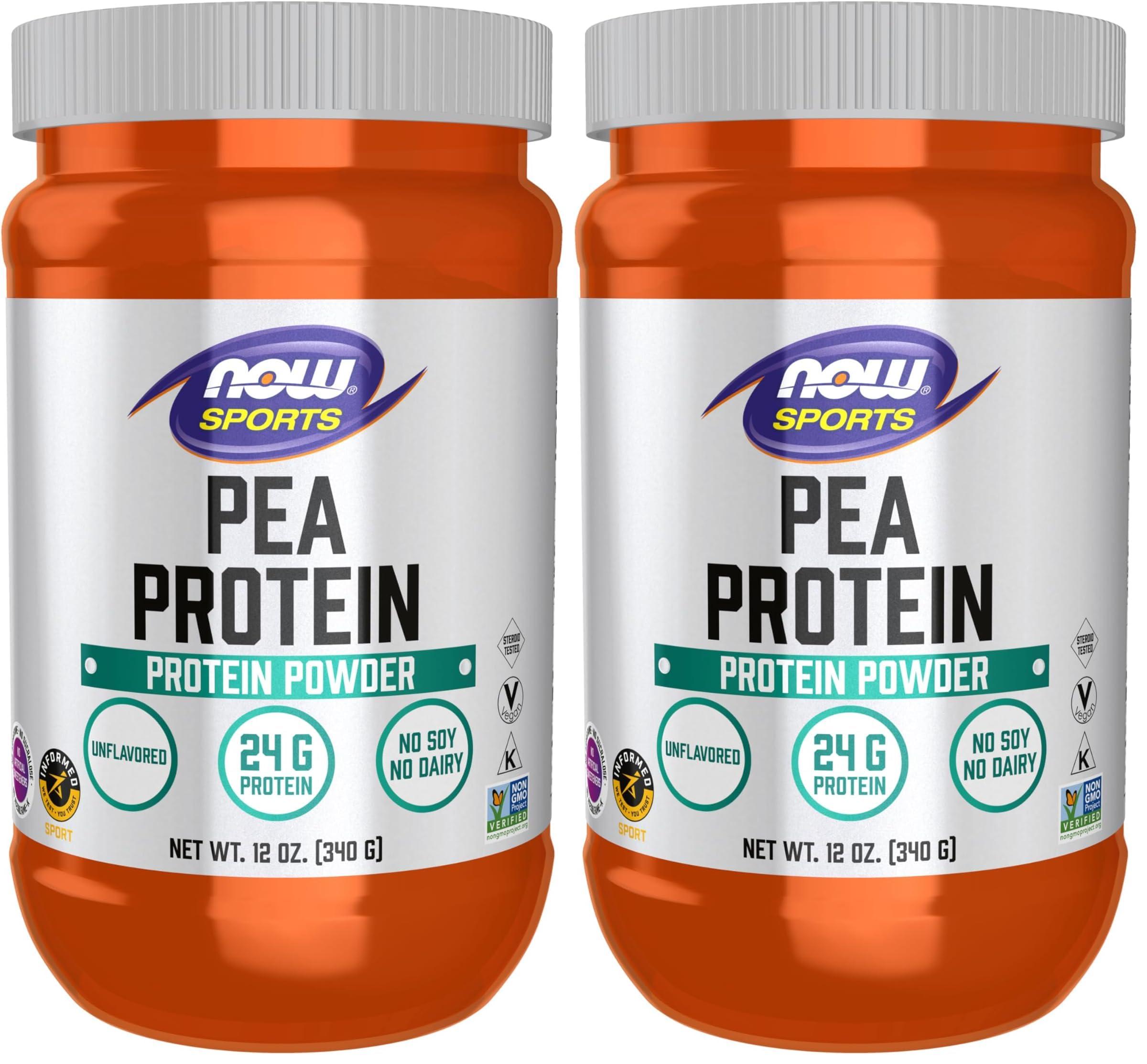 NOW NOW Sports Nutrition, Pea Protein 24 g, Easily Digested, Unflavored Powder, 12-Ounce (Pack of 2)
