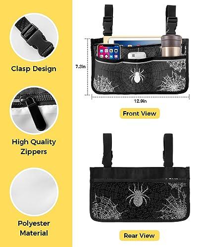 Sabolny Halloween,Wheelchair Side Bag, Wheelchair Walker Armrest Bags with Cup Holder & Reflective Stripes, Mobility Scooter Walker Rollator Wheelchair Accessories Black Grey Horror Watercolor