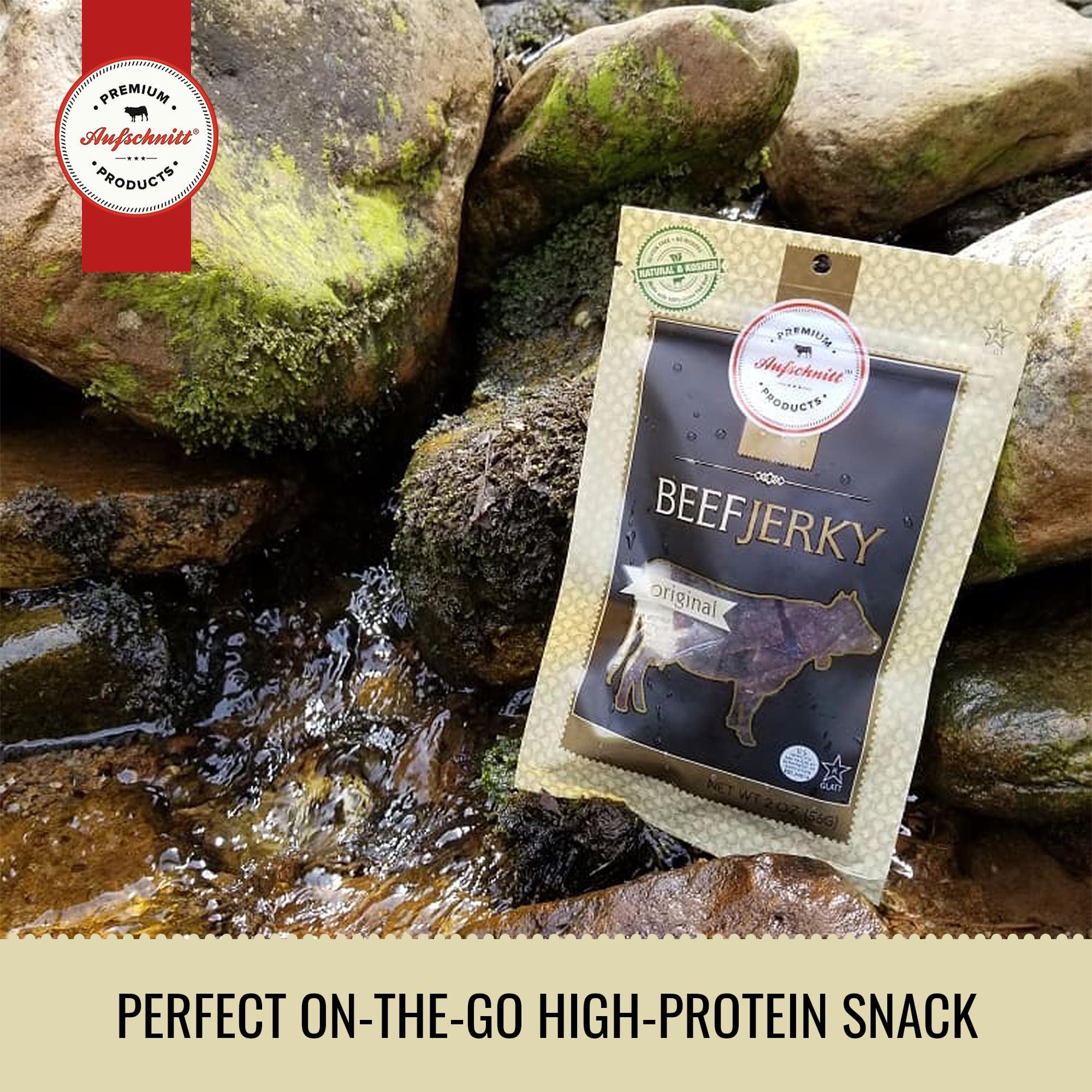 Premium Aufschnitt Products Aufschnitt Grass Fed Beef Jerky - Low Sodium, Certified Kosher - Made in USA - Keto & Halal Friendly - 24 Pack, Original