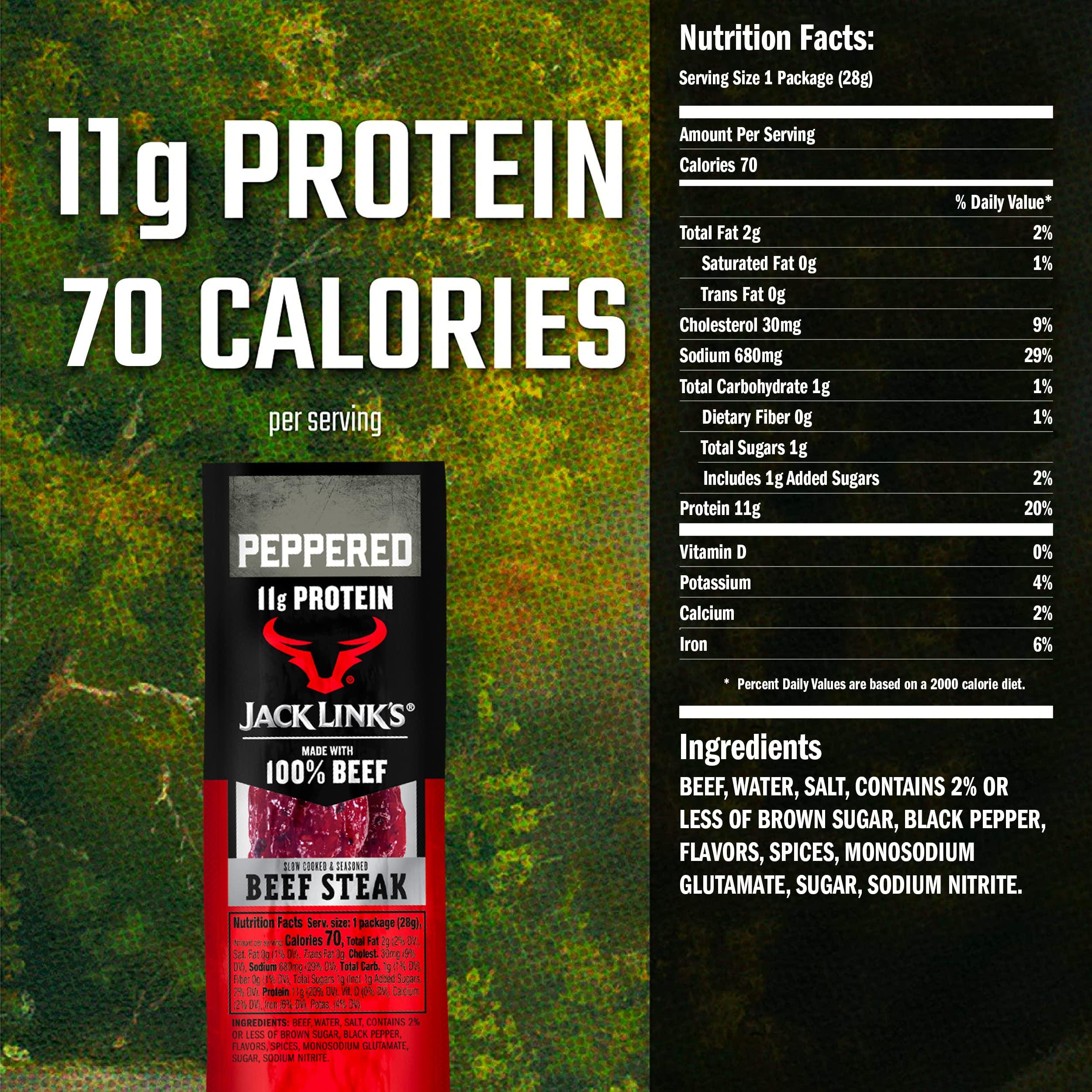 Jack Link\'s Jack Link\'s Premium Cuts Beef Steak, Peppered Protein Snack, Meat Snack with 11g of Protein, Made with 100% Beef, Individually Wrapped Bulk Snack Pack for Break Rooms 1 Oz. (72 Count)