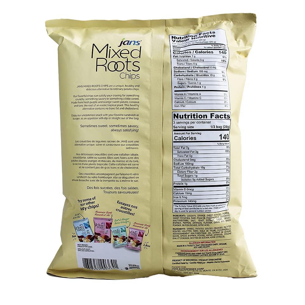 Jans Mixed Roots Chips - All Natural Vegetable Chips (Coriander Sea Salt, 2.8 oz) | Trans Fat & Cholesterol Free | Gluten Free & Non-GMO | No Preservatives Exotic Roots