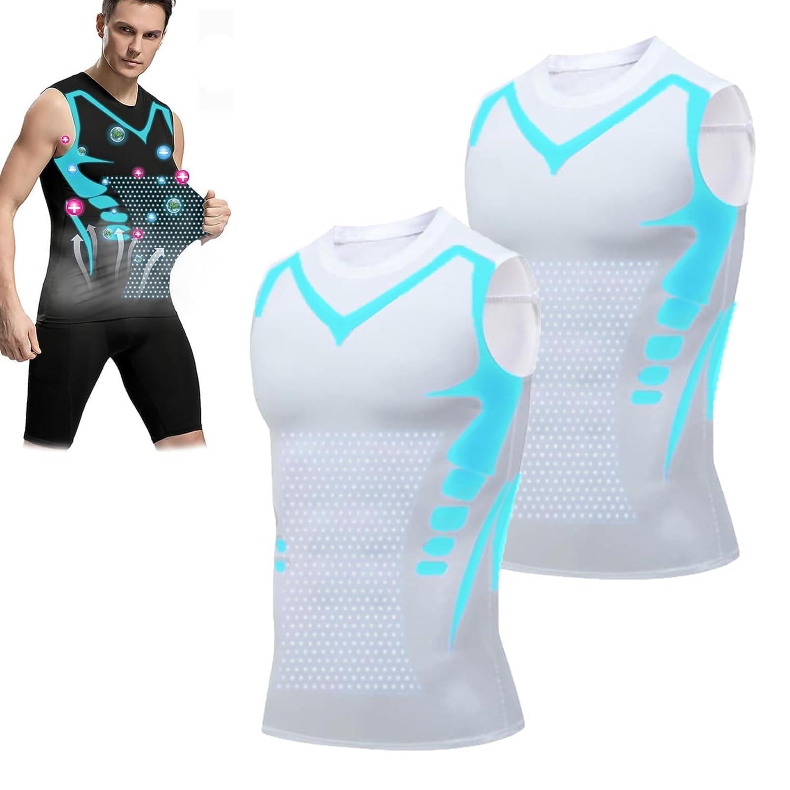 IOAIUYG Vitaboost Compression Shirt, Ionic Shaping Sleeveless Shirt, Vitaboost Confidence, Energy and Strength for You (White-2pcs,Medium)