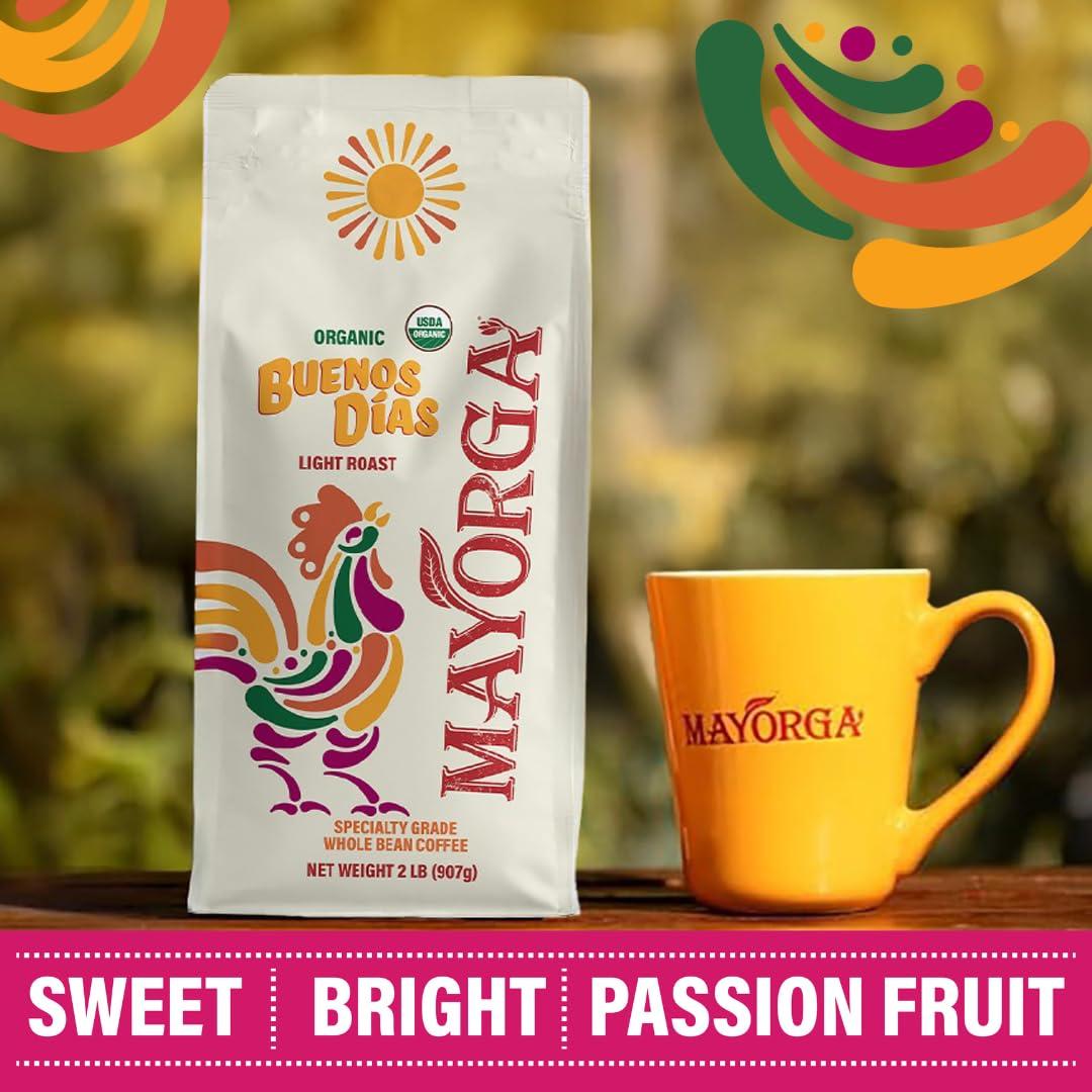 Mayorga Mayorga Organic Coffee 2lb Buenos Dias - Light Roast Whole Bean Specialty Grade Coffee, 100% Arabica, Slow Roasted, Citrusy and Sweet Flavor with Low Acidity - USDA Organic, Non-GMO, Kosher