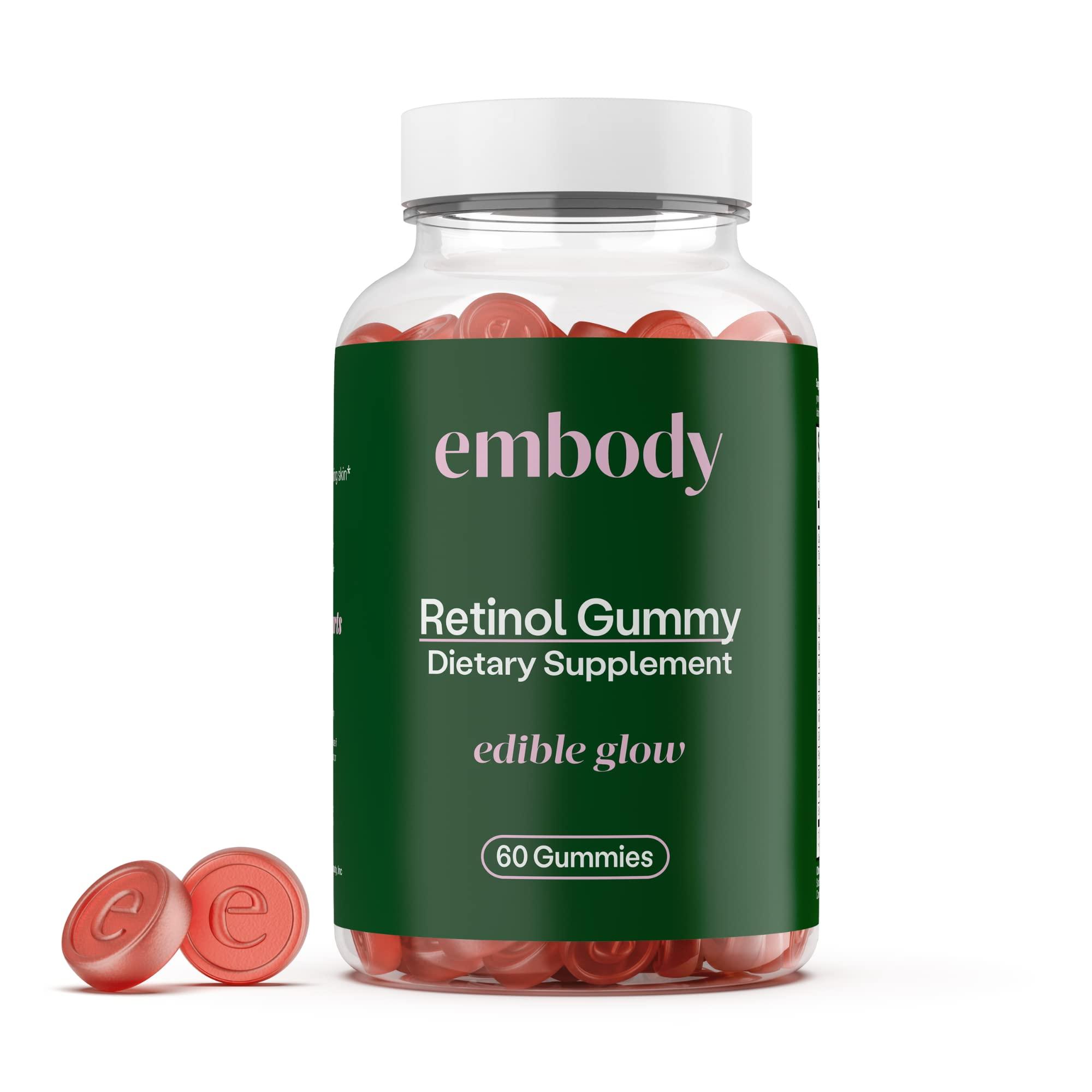 Embody Embody: 60 Skin Gummies Multivitamin Retinol Gummy | Vitamin A Supplement for Anti-Aging, Glowing, Youthful & Clear Skin | Strong Hair & Nails with Biotin, Vitamin C, B12 & Zinc