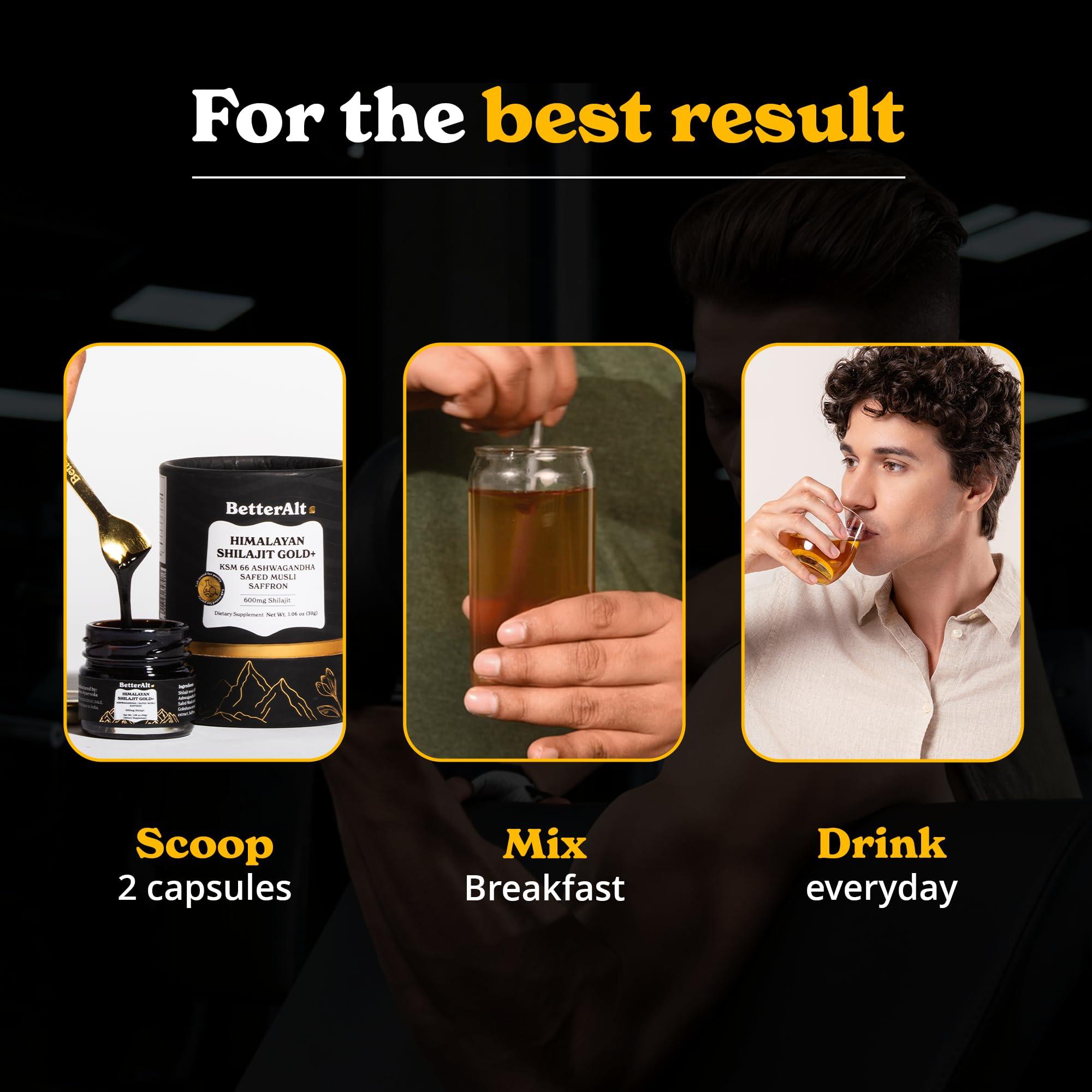 Better Alt Better Alt Pure Himalayan Shilajit Gold+ (Pack of 2) 60 gm| Enhances Recovery & Boosts Strength| 16,000 ft Sourced Blend with Ashwagandha, Safed Musli, Gokshura| Vegan & Lab Tested -600mg