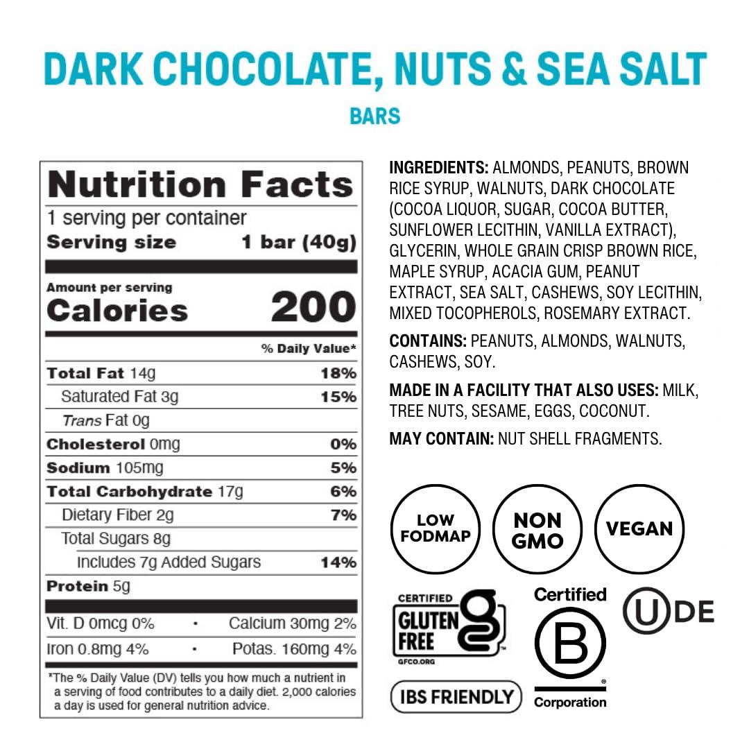 FODY Food Co Fody Foods Vegan Protein Nut Bars, Dark Chocolate Nuts and Sea Salt Flavor, 6g Protein per Bar, Low Fodmap Certified, Sensitive Recipe, Gut & IBS Friendly, 12 Count