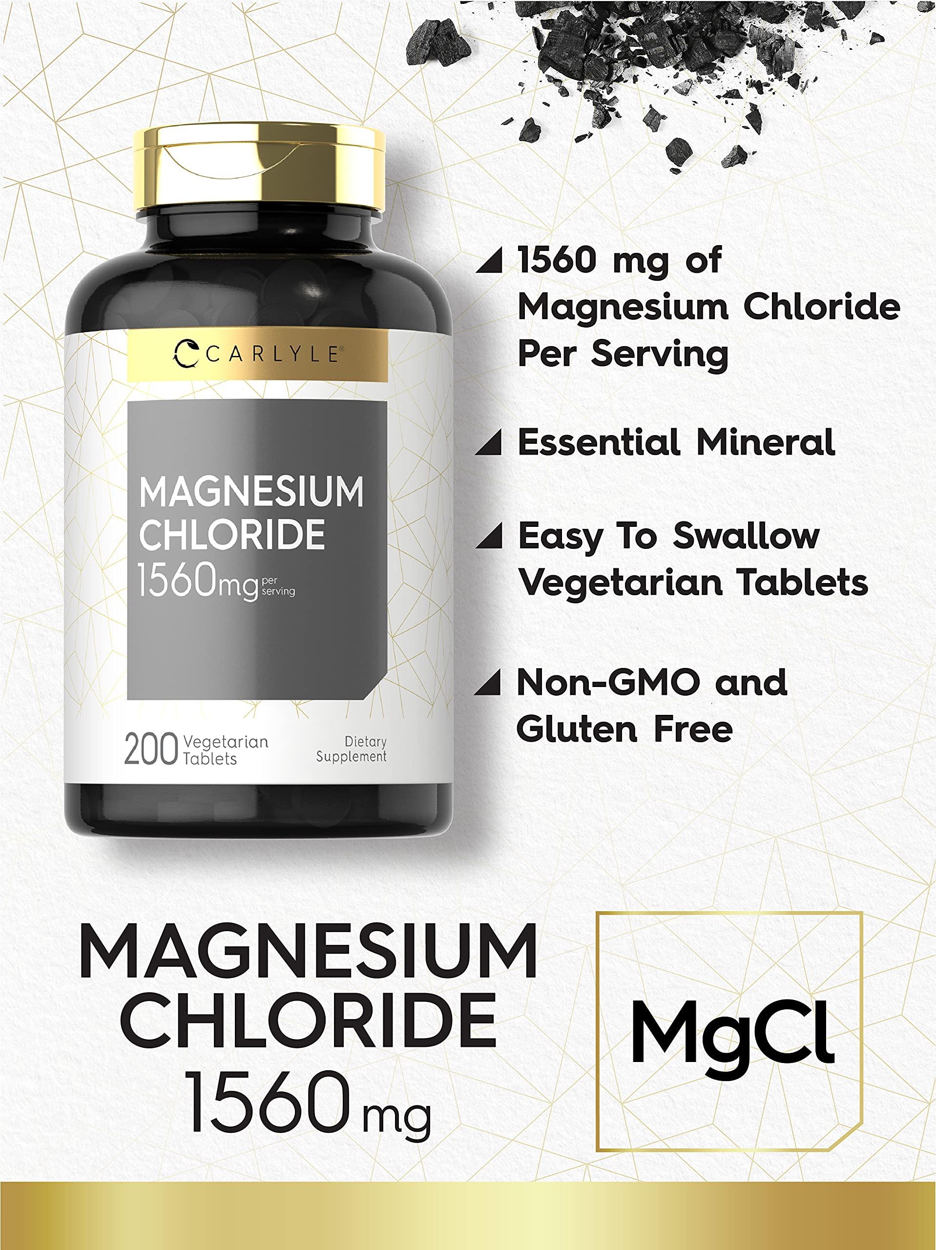 Carlyle Carlyle Magnesium Chloride | 1560mg | 200 Tablets | Cloruro de Magnesio Supplement | Vegetarian, Non-GMO, and Gluten Free Formula