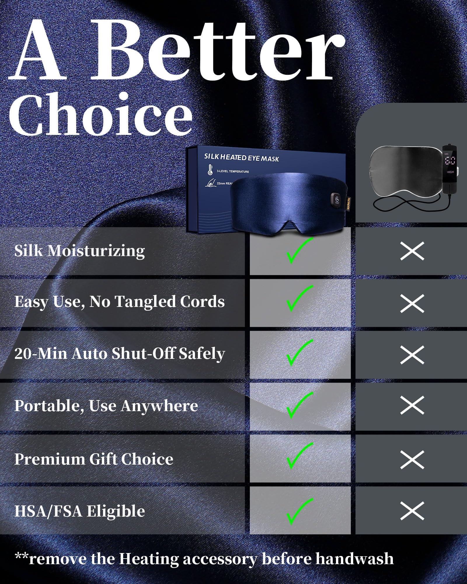 FACEMOON Heated Eye Mask for Dry Eyes - Silk Cordless Warm Eye Compress Moist Heat, FSA HSA Eligible, Eye Heating Pad for Dry Eyes, Stye Treatment, Eye Strain, Travel, Washable, Rechargeable, Blue