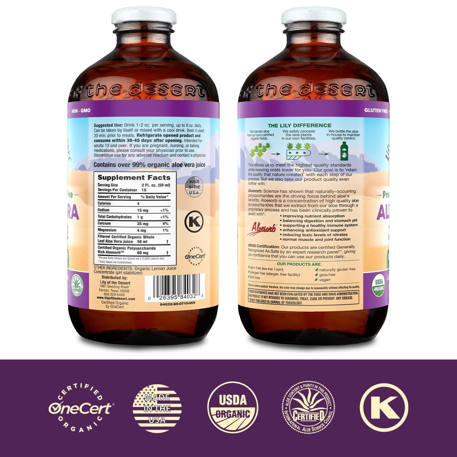 Lily Of The Desert LILY OF THE DESERT Organic Aloe Vera Whole Leaf Preservative Free, 32 FZ