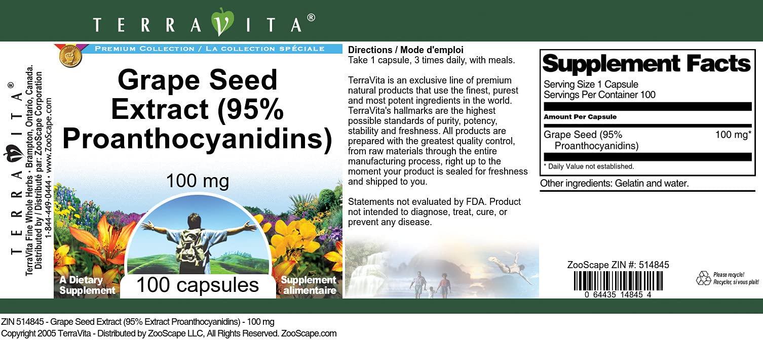 TerraVita Grape Seed Extract (95% Proanthocyanidins) - 100 mg (100 Capsules, ZIN: 514845) - 3 Pack