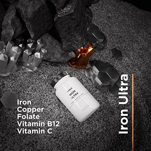 Amen Amen Iron Ultra Supplement + Copper, Folate, Vitamin C and Vitamin B12-2-Month Supply - Ferrous Sulfate Iron Vitamin - Iron 65mg Per Serving - Iron Folic Acid - Non-GMO Iron Pills - 60 Capsules