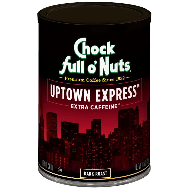 Chock Full o' Nuts Chock Full oNuts Uptown Express Roast, Dark Roast Ground Coffee with Extra Caffeine Gourmet Coffee Beans Bold, Full-Bodied and Intense Coffee (10.5 Oz. Can)