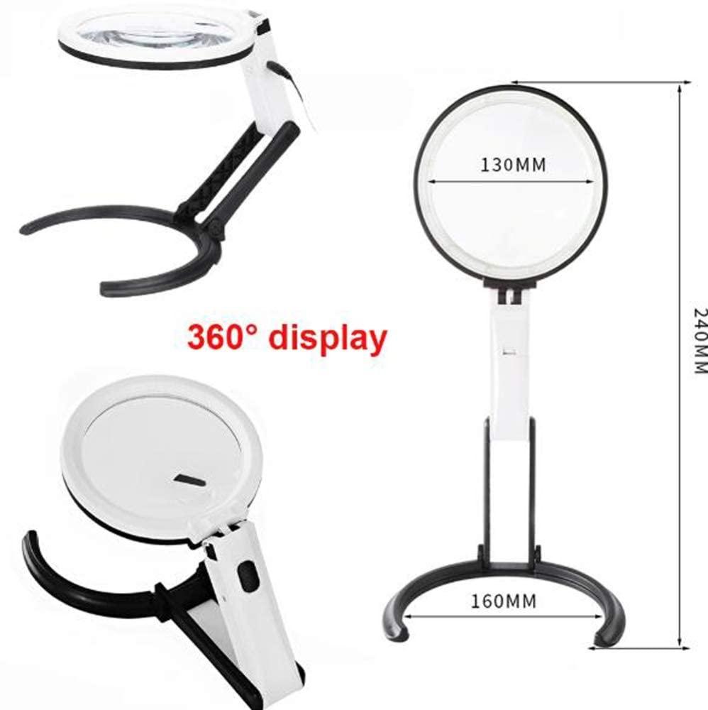 Generic Magnifier, 2X 5X Large Magnifying Glass Stand - Magnifier Lamp Work Light Mounting Bracket Hands Free Magnifying Lamp Folding Design with 12 Energy Saving Led Lights - for Reading