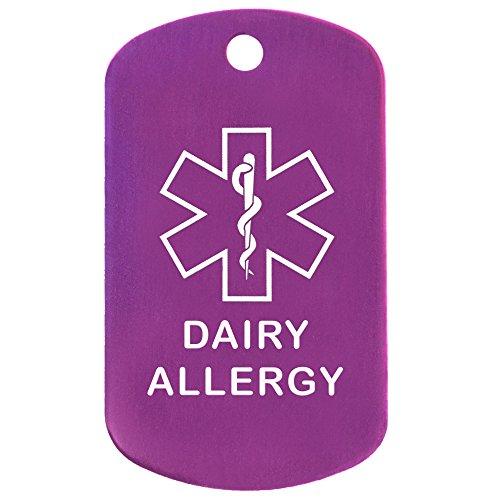 Goods For Giving Dairy Allergy Medical Alert ID Necklace with Purple Tag, White Silencer, and 30'' USA Chain - 154 Color Choices