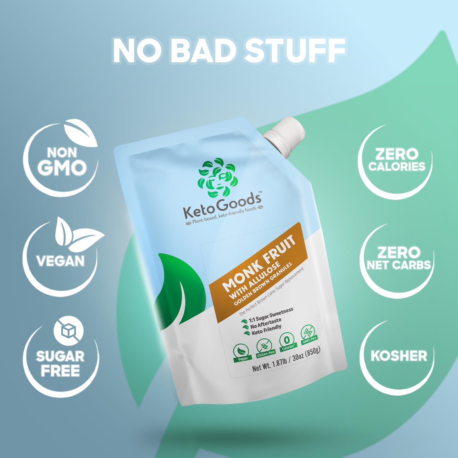Keto Goods Monk fruit with allulose - baker\'s brown granules - perfect golden brown sugar replacement with 1:1 sugar sweetness - 1.87lbs (30oz/850g)