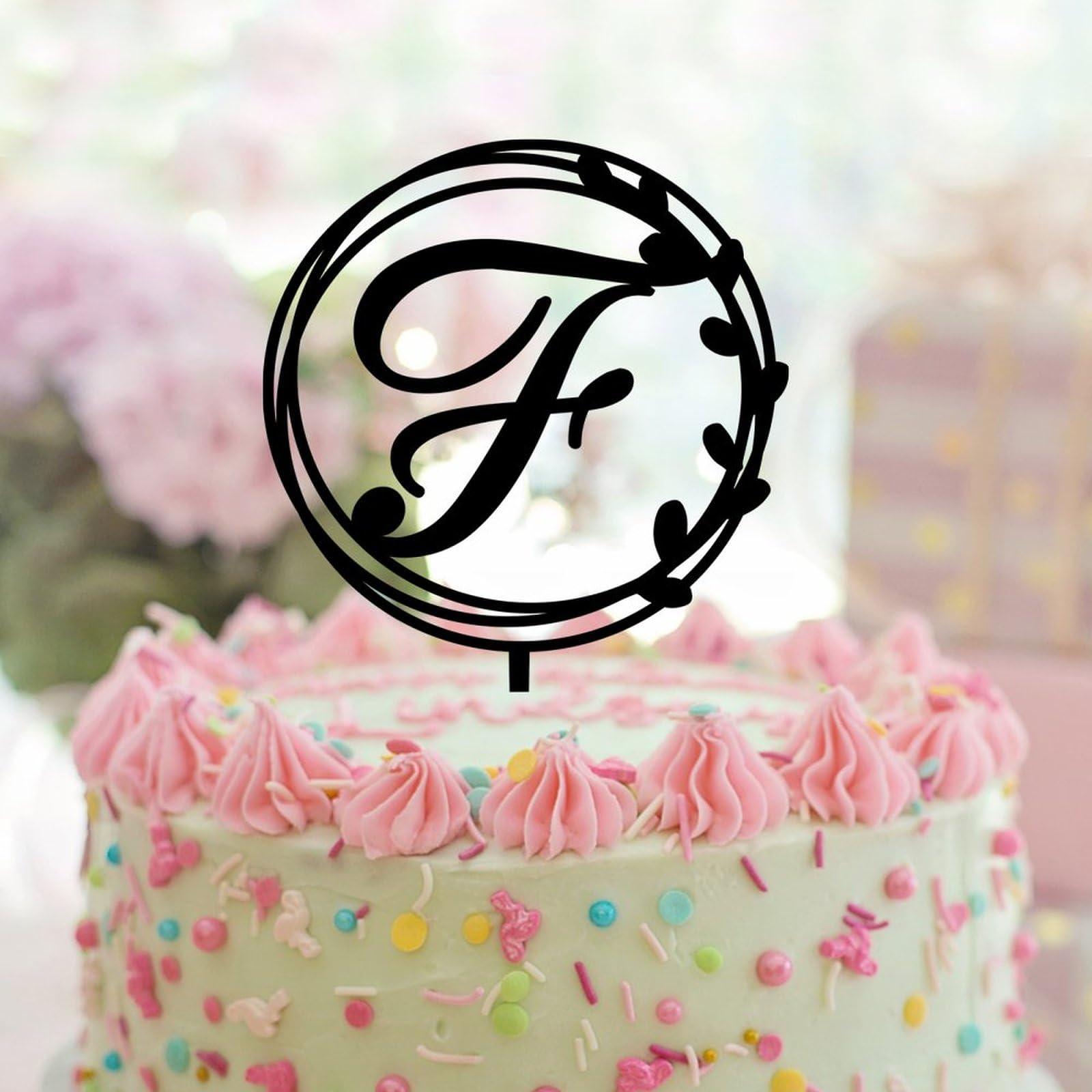 lutieger Initial Letter F Cake Topper Flowers Eucalyptus Leaves Birthday Cake Topper Calligraphy Initials Wreath Acrylic Black Nuptial Party Baking Cake Decorations Elegant Gifts for Girls Men